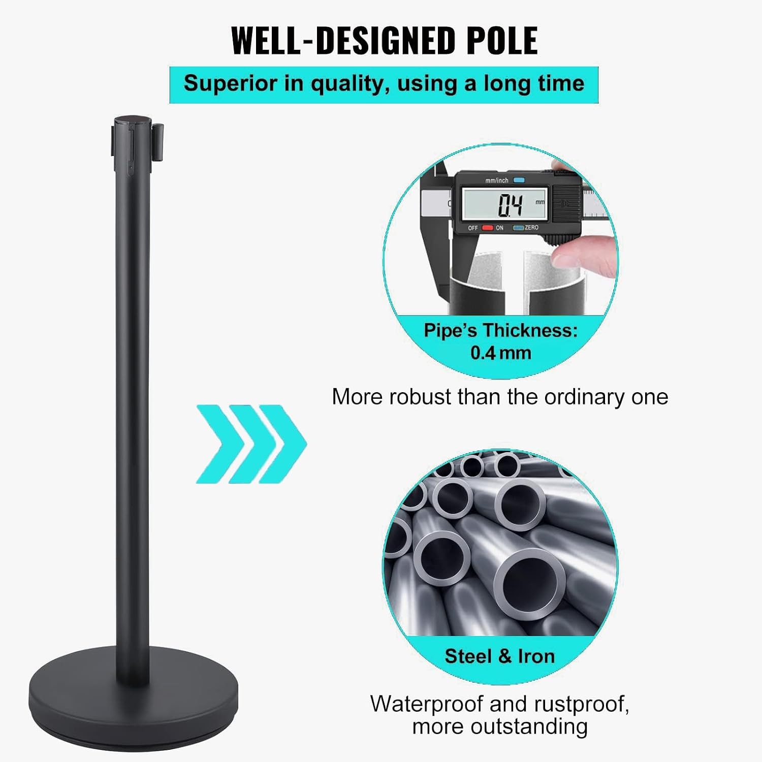 2/4/6Pcs Crowd Control Barrier Queue Poles w/ Retractable Belt Stanchion Posts