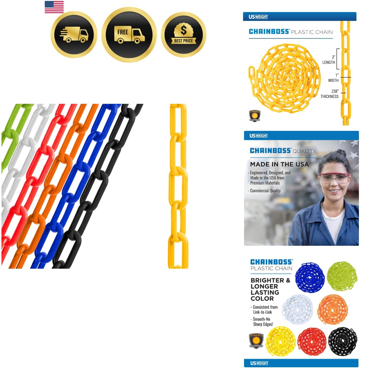 2″ x 10′ Yellow Plastic Safety Chain ft. SunShield UV Resistant Technology