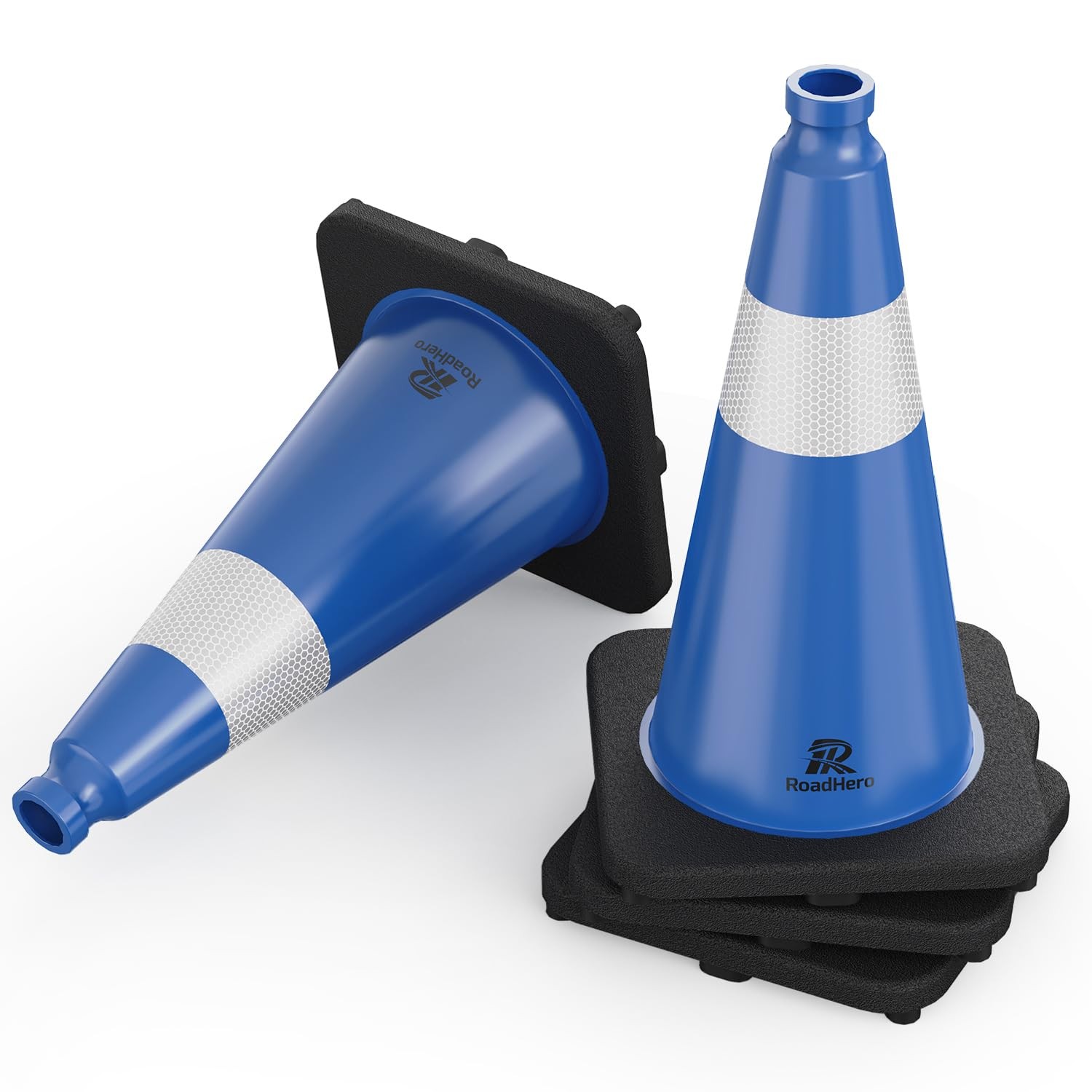 RoadHero 4 Pack Traffic Safety Cones 18 Inch with Black Weighted Base, Plasti…