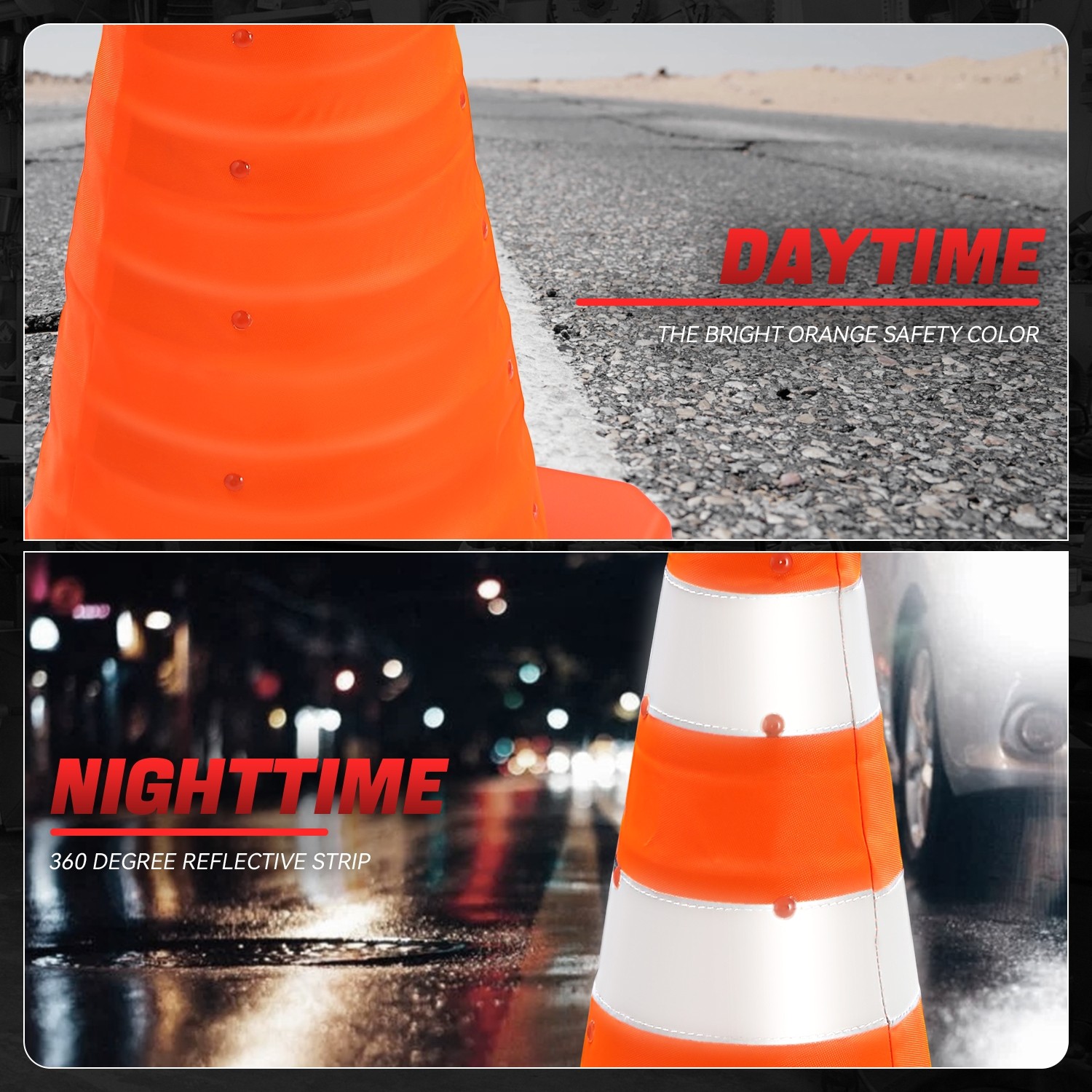 2Pcs 28″ Foldable Collapsible Traffic Safety Orange Cones with Heavy-Duty Base