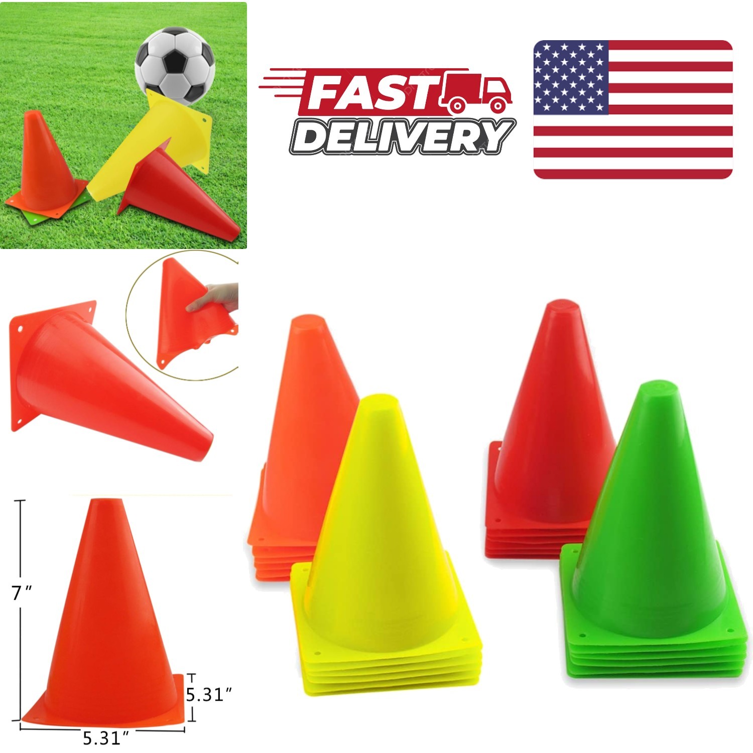 Durable 7 Inch Agility Marker Cones Lightweight for Soccer Football and Skating