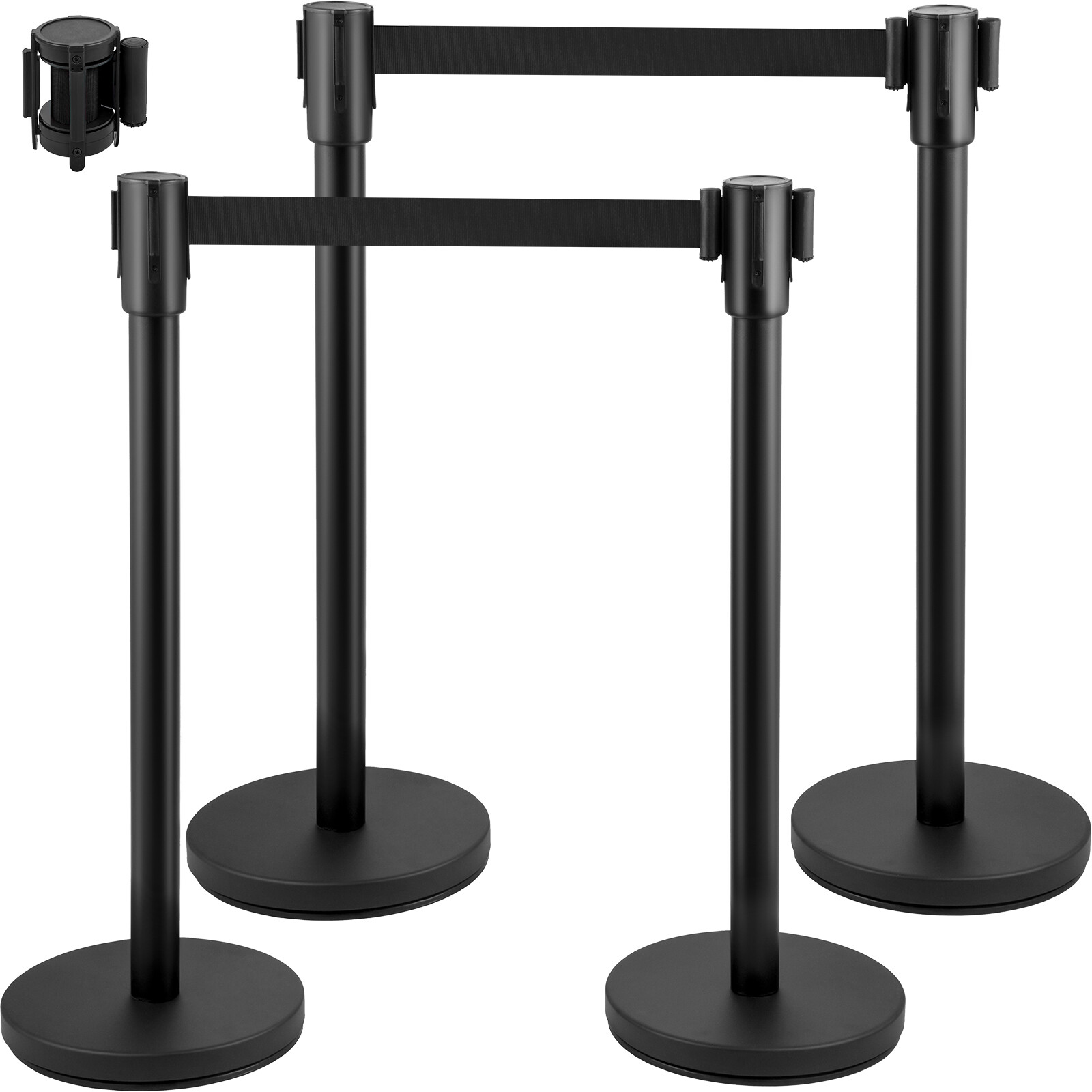 VEVOR Crowd Control Stanchion Stanchion Set 4 Pieces with 6.6 ft/2 m Black Belt