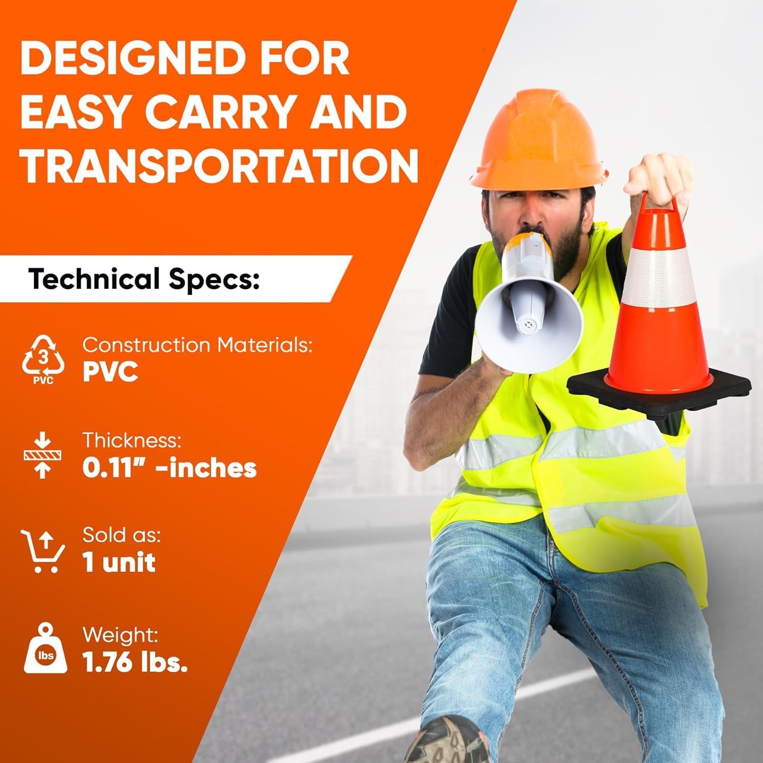 Pyle 12″ Safety Traffic Cones, 6-Pack Orange Parking Cones w/Reflective Collars