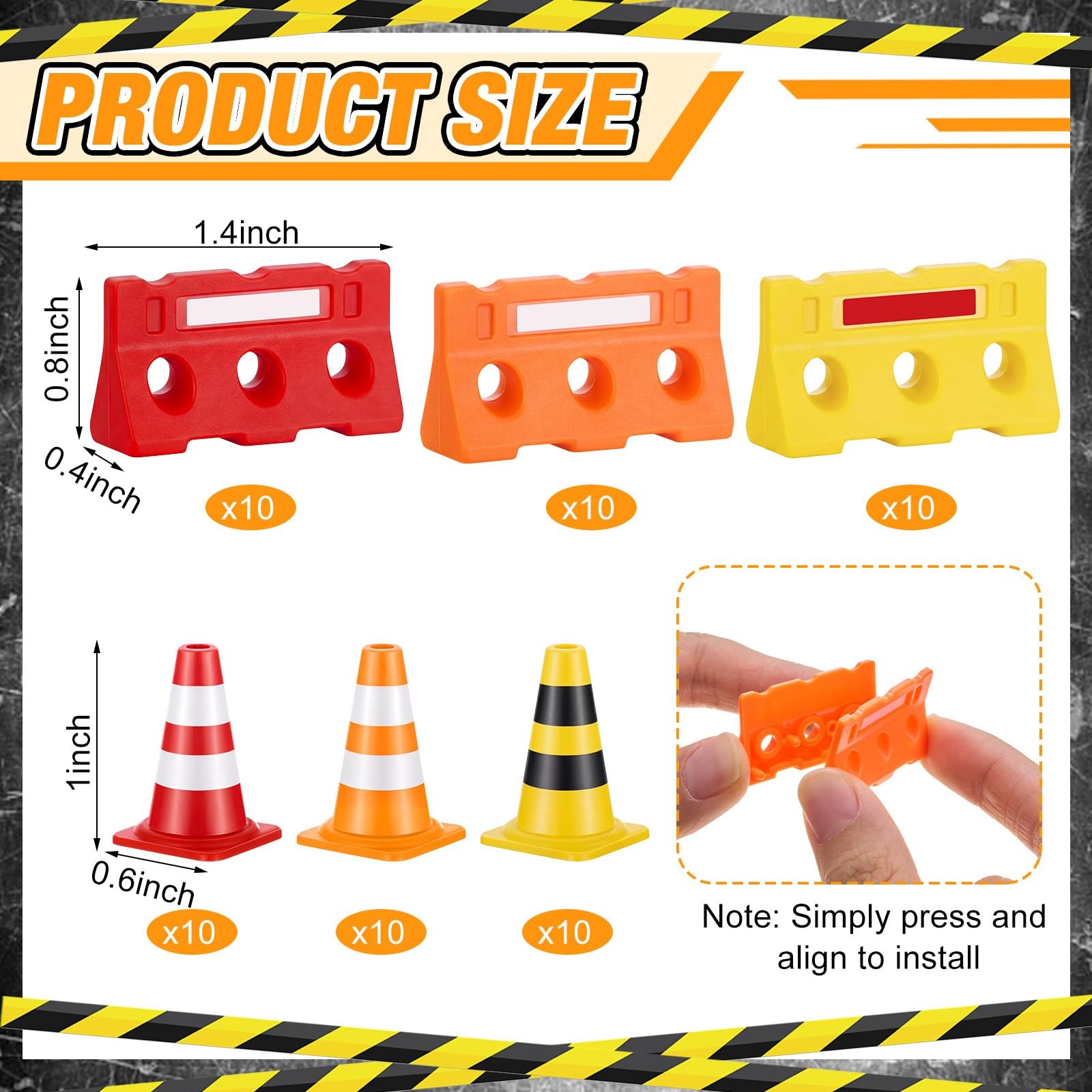60 Pcs 1in Mini Traffic Cones & 1.4 in Miniature Fence Barricade Signs, Train…