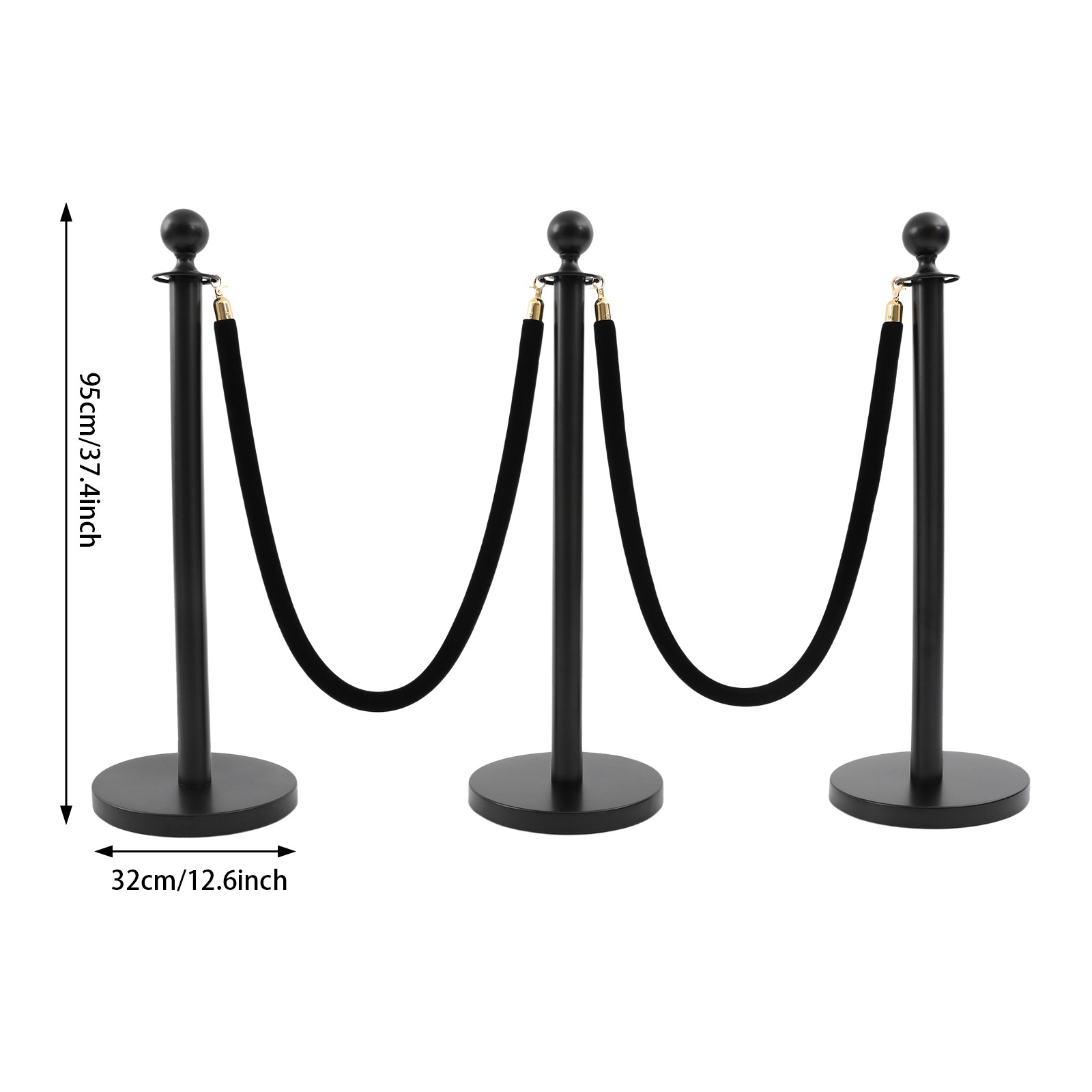 6-Piece Black Stanchion Set 95cm Posts With 4×1.5m Velvet Ropes 201 Stainless