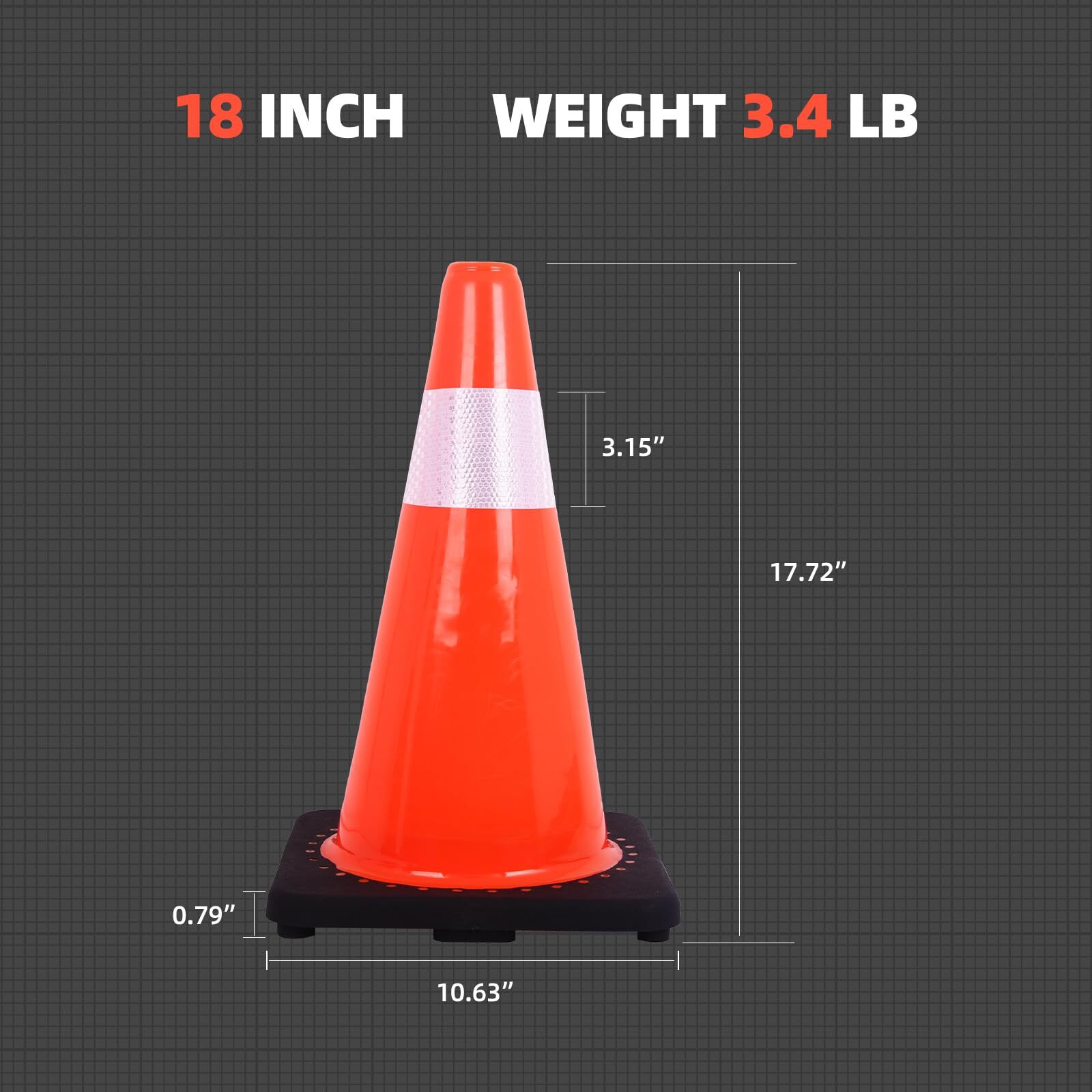 12PCS Traffic Safety Cones 18″ PVC Parking Cones for Roads Construction Warning