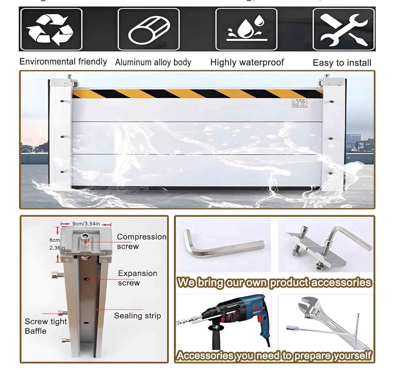 Aluminum Alloy Flood Barrier for Home Exterior|Height 31.5 Inch•Length 3.6 feet