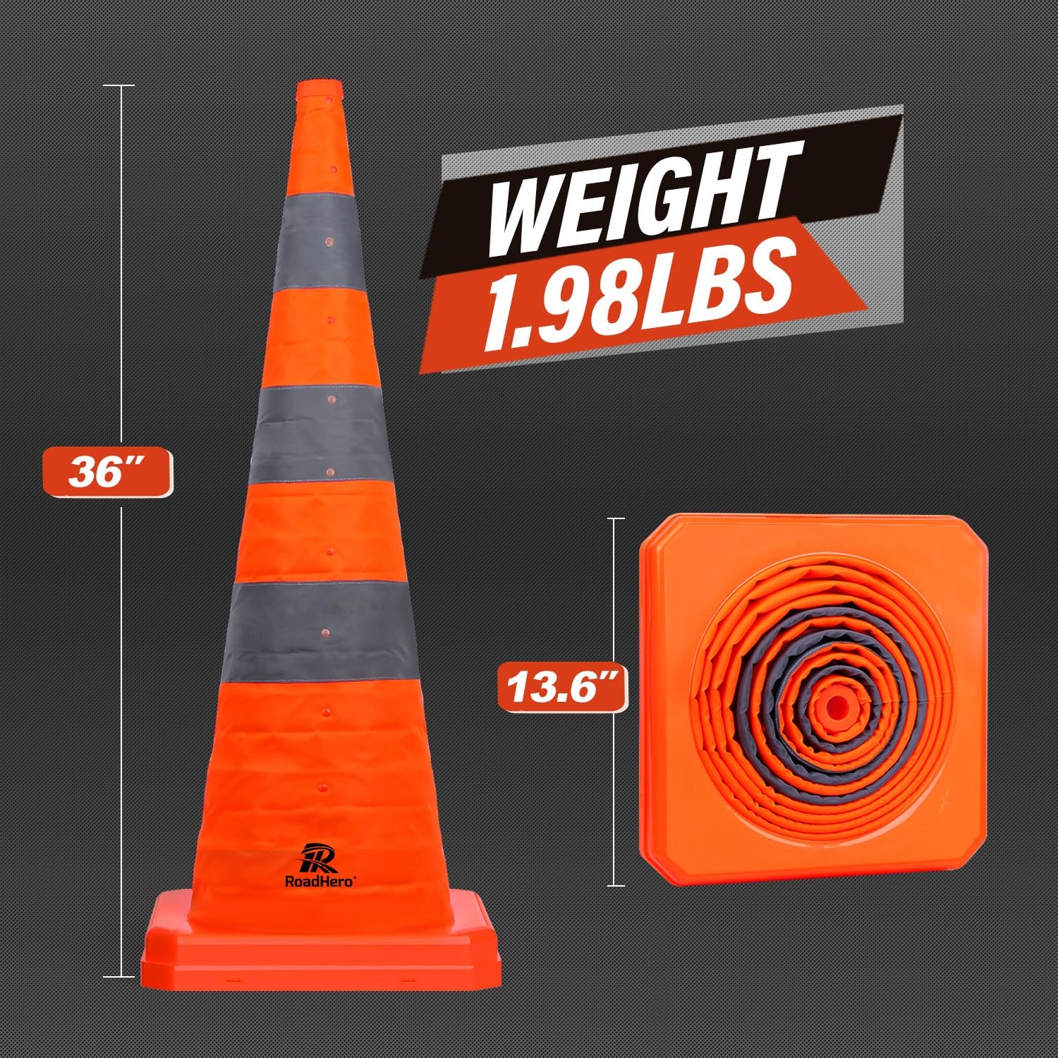 RoadHero 36 Inch 4 Pack Collapsible Traffic Safety Cones, Multi Purpose Pop-u…