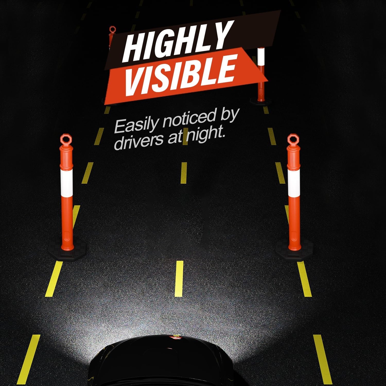 45 Inch Orange Delineator Post with 10 LB Weighted Base, 3 Pack | Traffic Deline