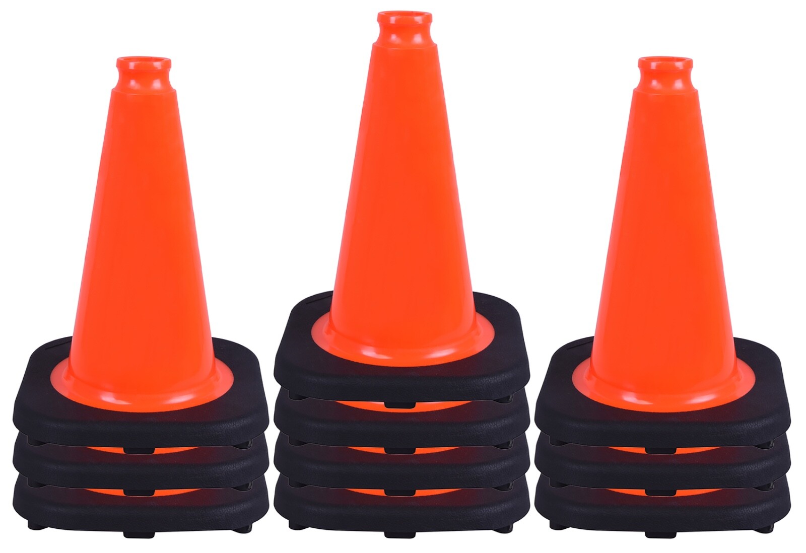 OrangeGear® 12″ 2 lb. Black Base Orange PVC Traffic Cone (10 Pack)