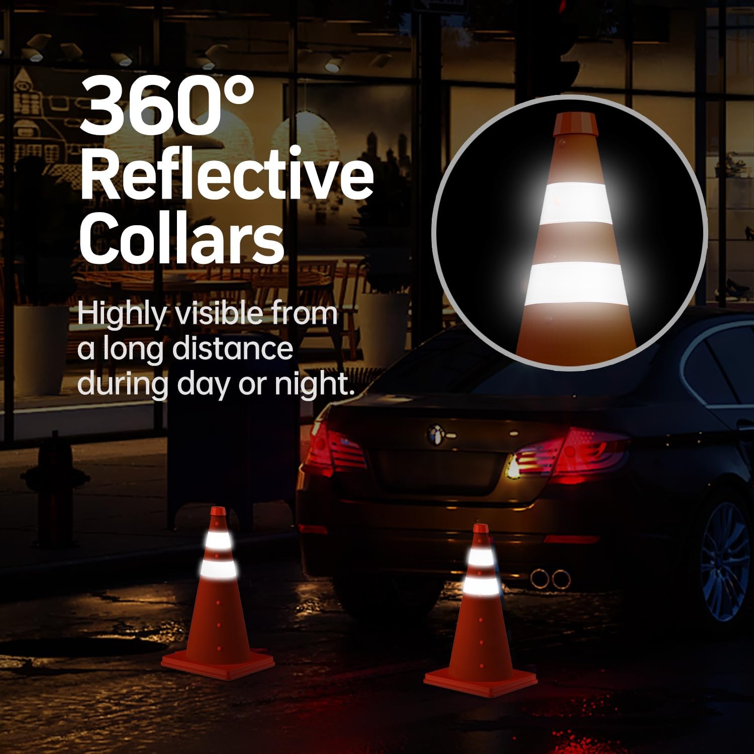 [4 Pack] 18 Inch Collapsible Traffic Safety Cones, Orange Cones, Multi Purpos…