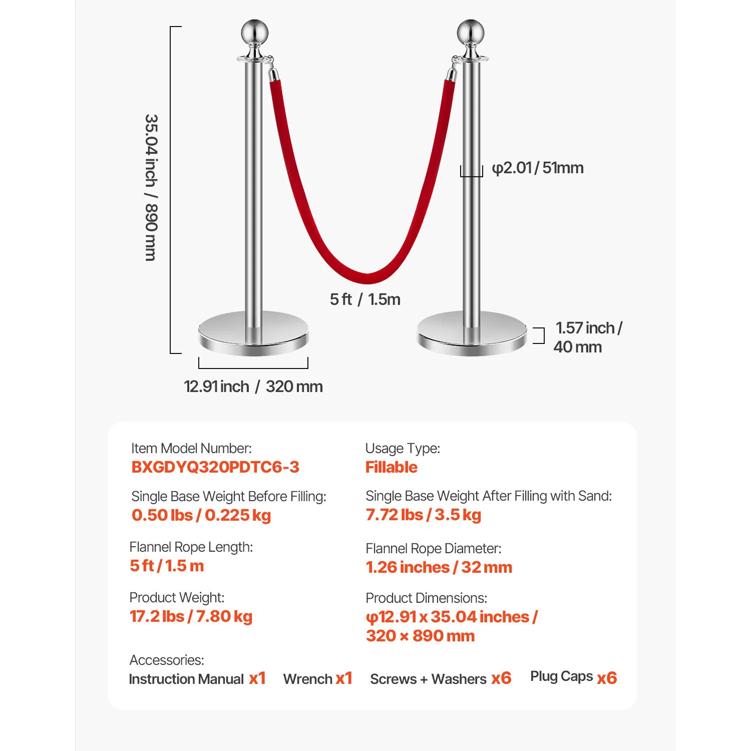 Stanchions 4/6/8Pcs Stainless Steel Post with Fillable Base Velvet Ropes & Posts