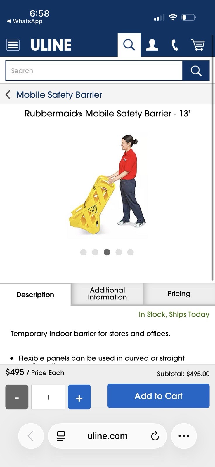 Rubbermaid Mobile Safety Barrier 13 ft Yellow Temporary Indoor Barrier, 40 in