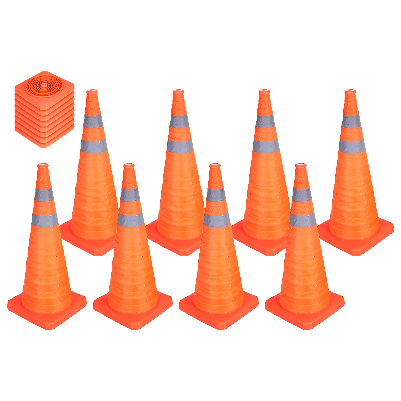 28″ 8 Pack Collapsible Traffic Cones, Safety Cones with Reflective Collar