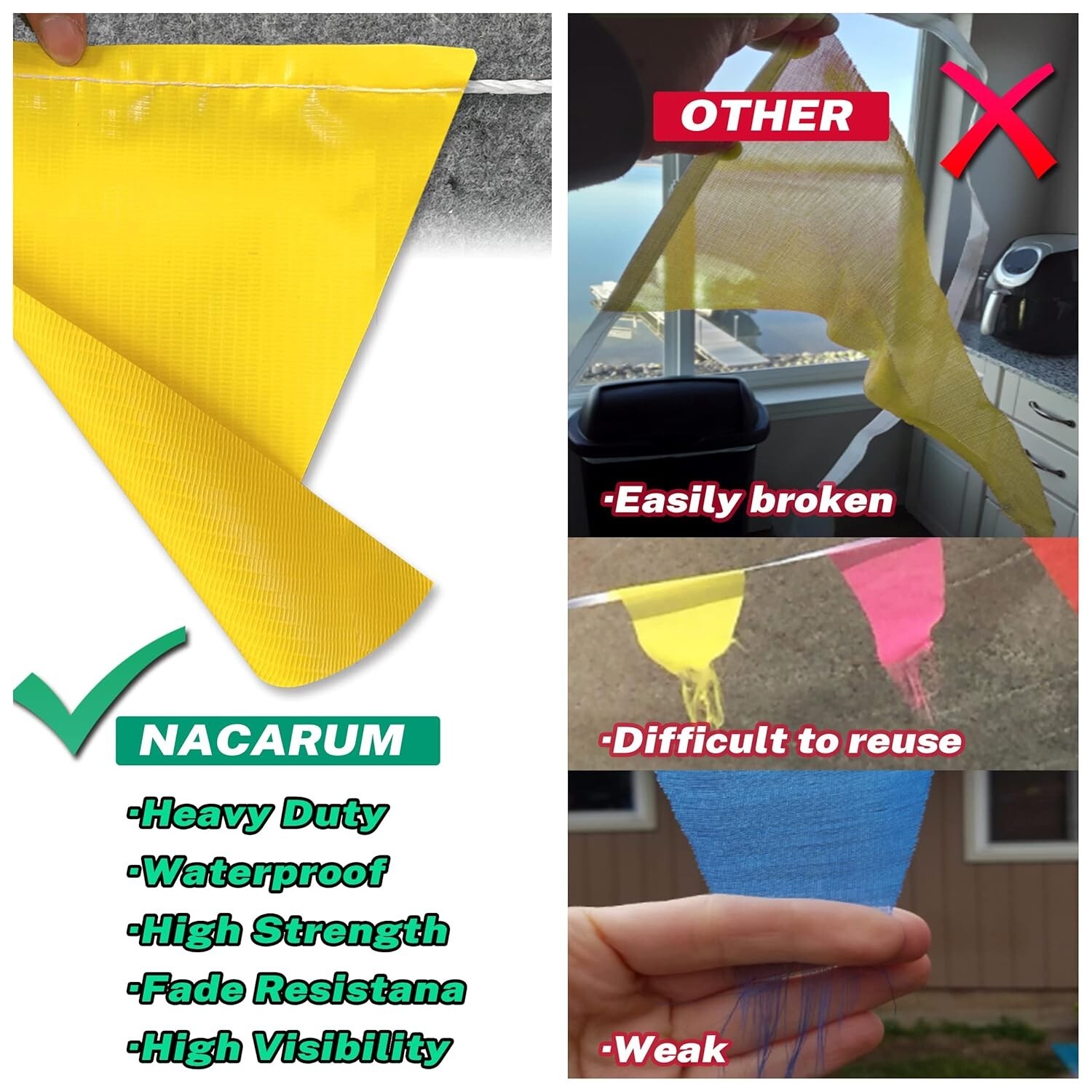 Caution Barricade Flags 102FT string Warn of hazardous areas, traffic control…