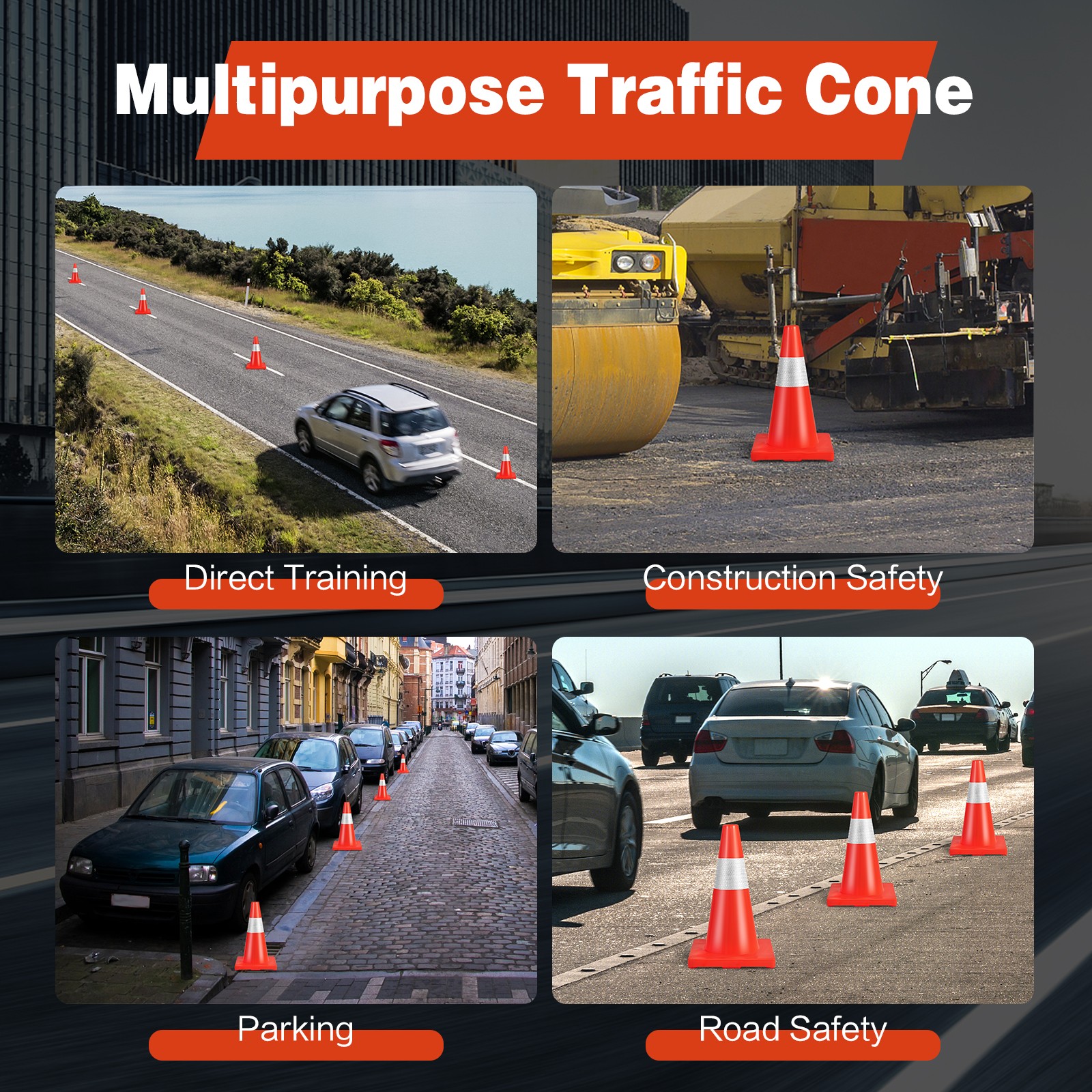 12 Pack Traffic Cones 18″ Safety Road PVC Construction Cones with Safety Vest