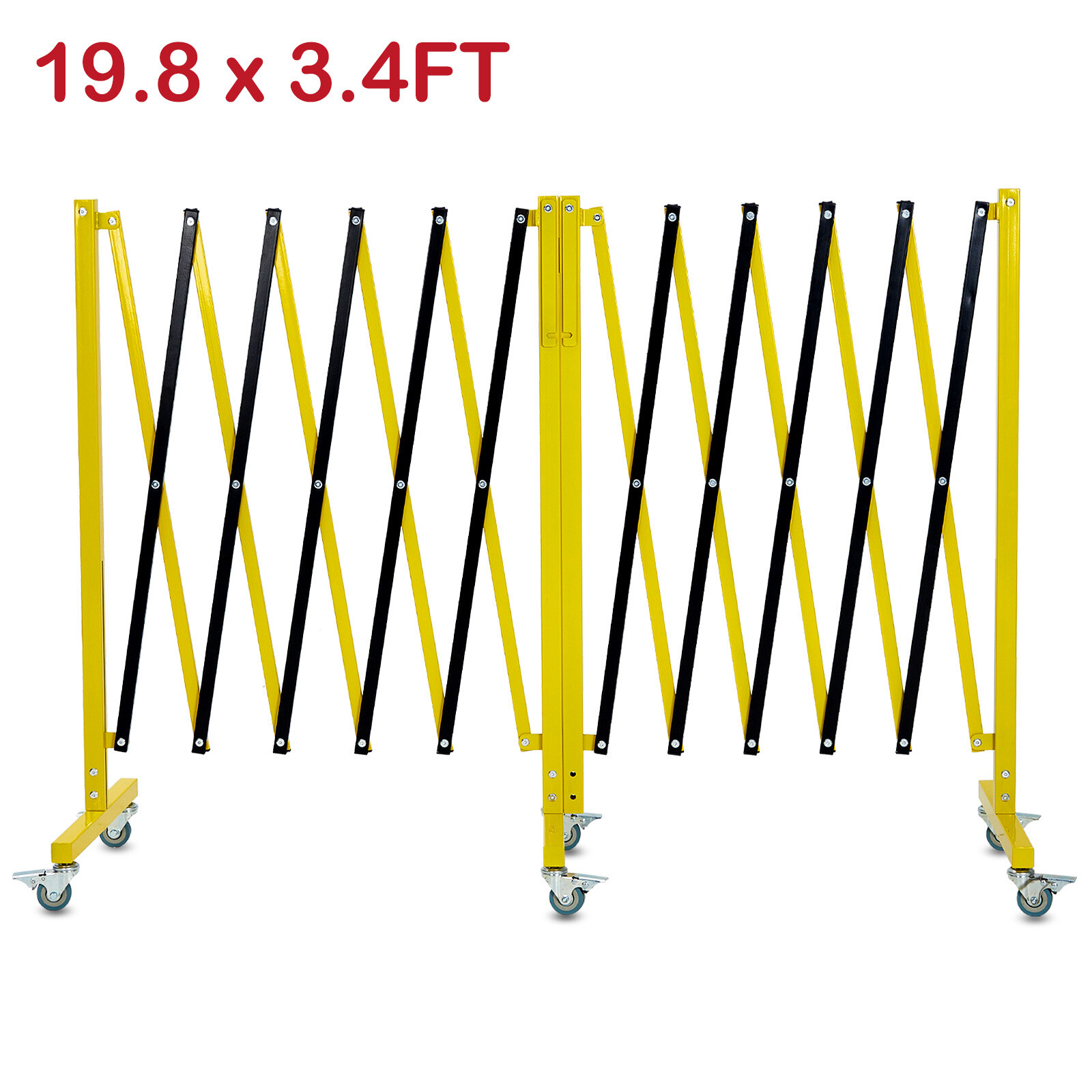 19.8×3.4FT Expandable Metal Barricade Traffic Fence Safety Barrier Gate w/Caster