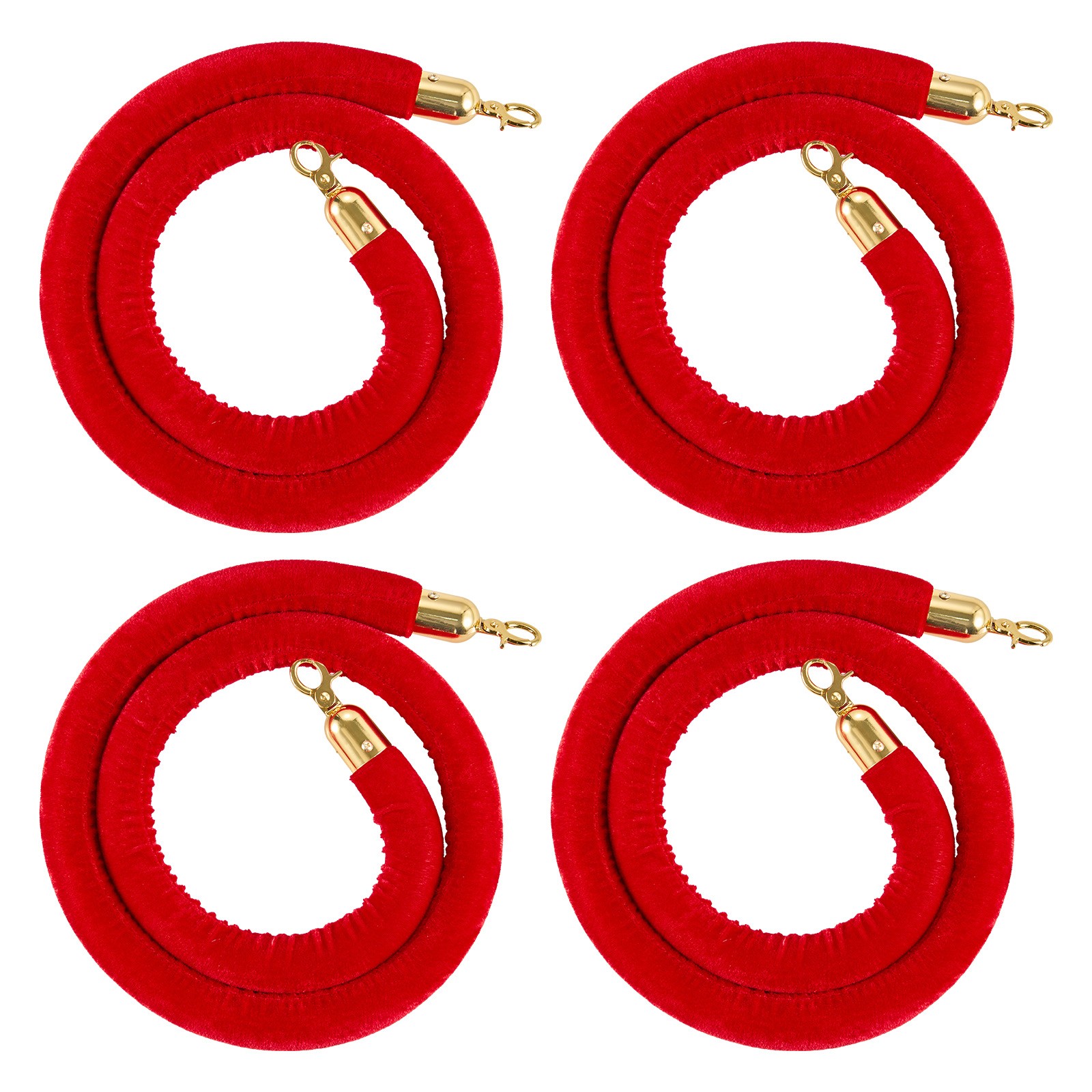 Uimoso 4 Pcs Red Velvet Barrier Stanchion Ropes 5 ft with Gold Connectors