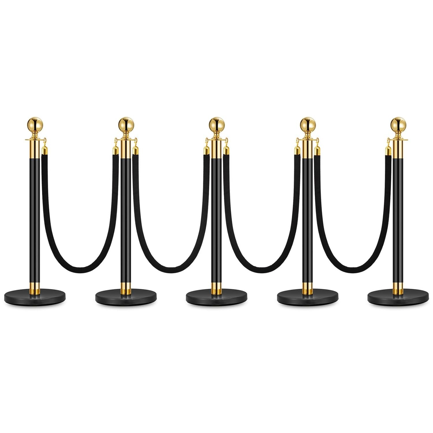 GRAVEE 2/3/4/5PCS Crowd Control Stanchion Posts with Velvet Rope, Gold Top