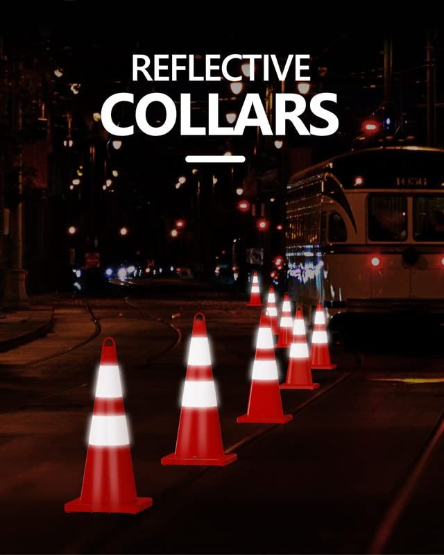 BATTIFE 28 Inch Traffic Safety Cones 6 pcs with Reflective Collars, PVC Orange C