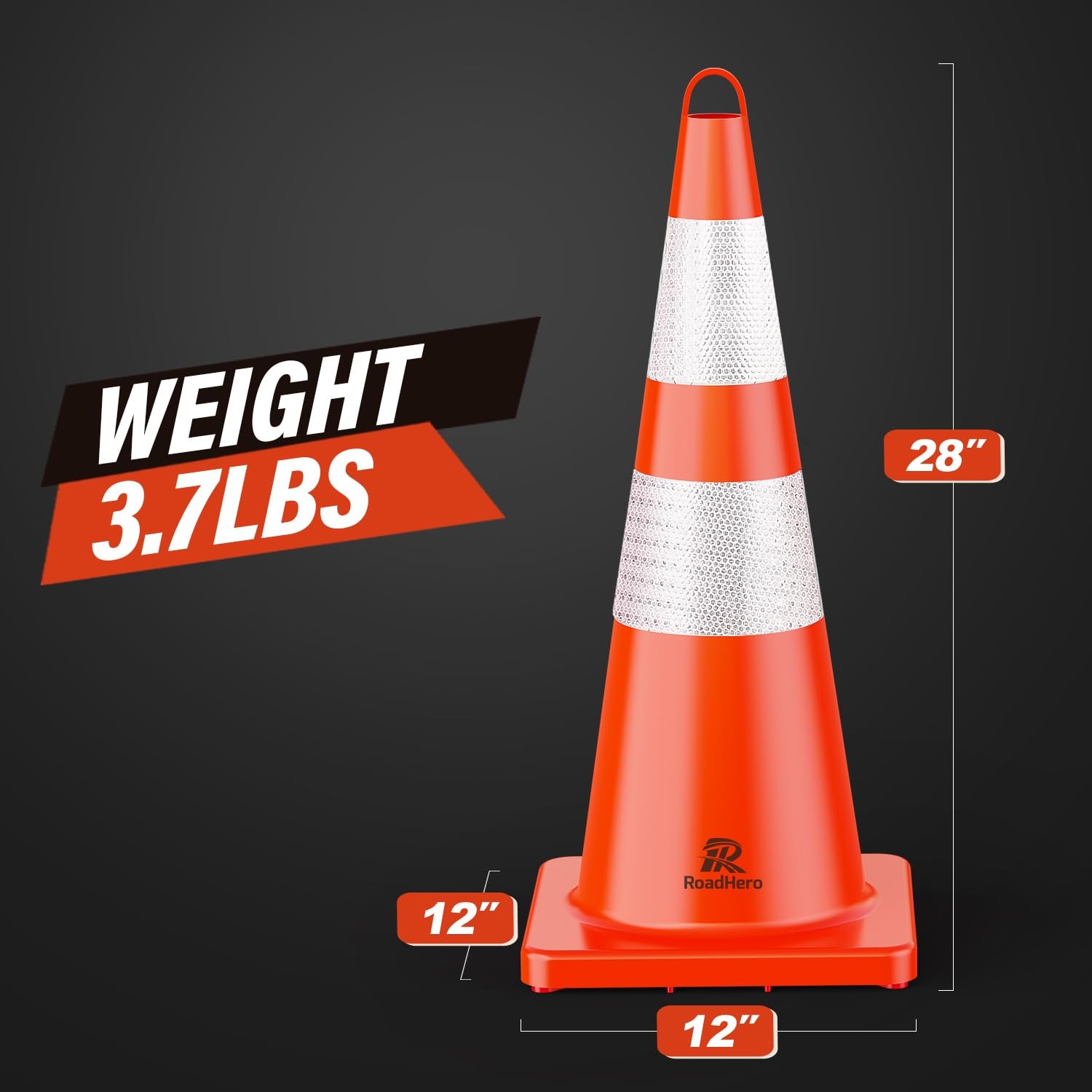 RoadHero (10 Pack) Traffic Cones 28 Inch – Safety Cones with Reflective Collar –
