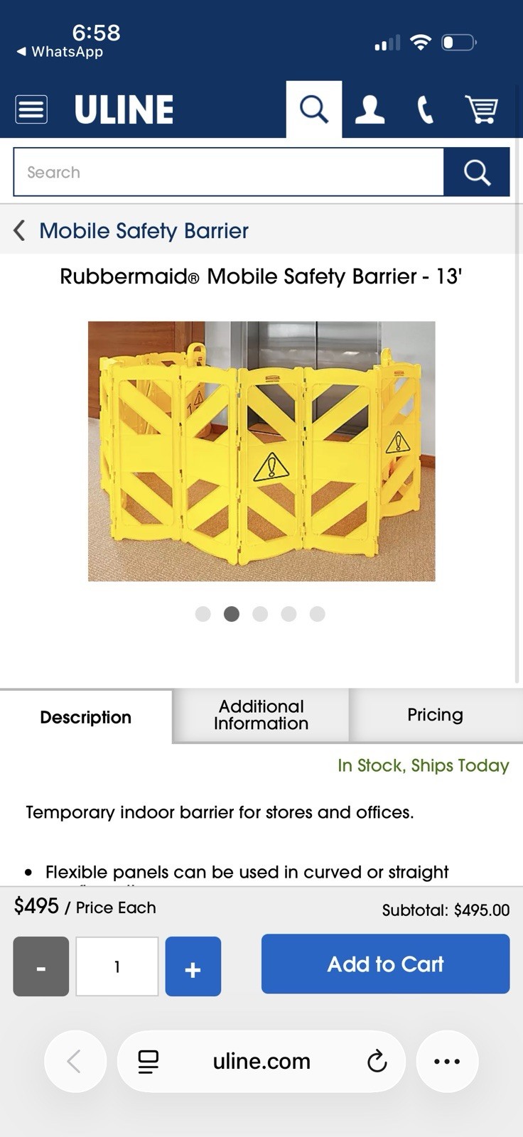 Rubbermaid Mobile Safety Barrier 13 ft Yellow Temporary Indoor Barrier, 40 in