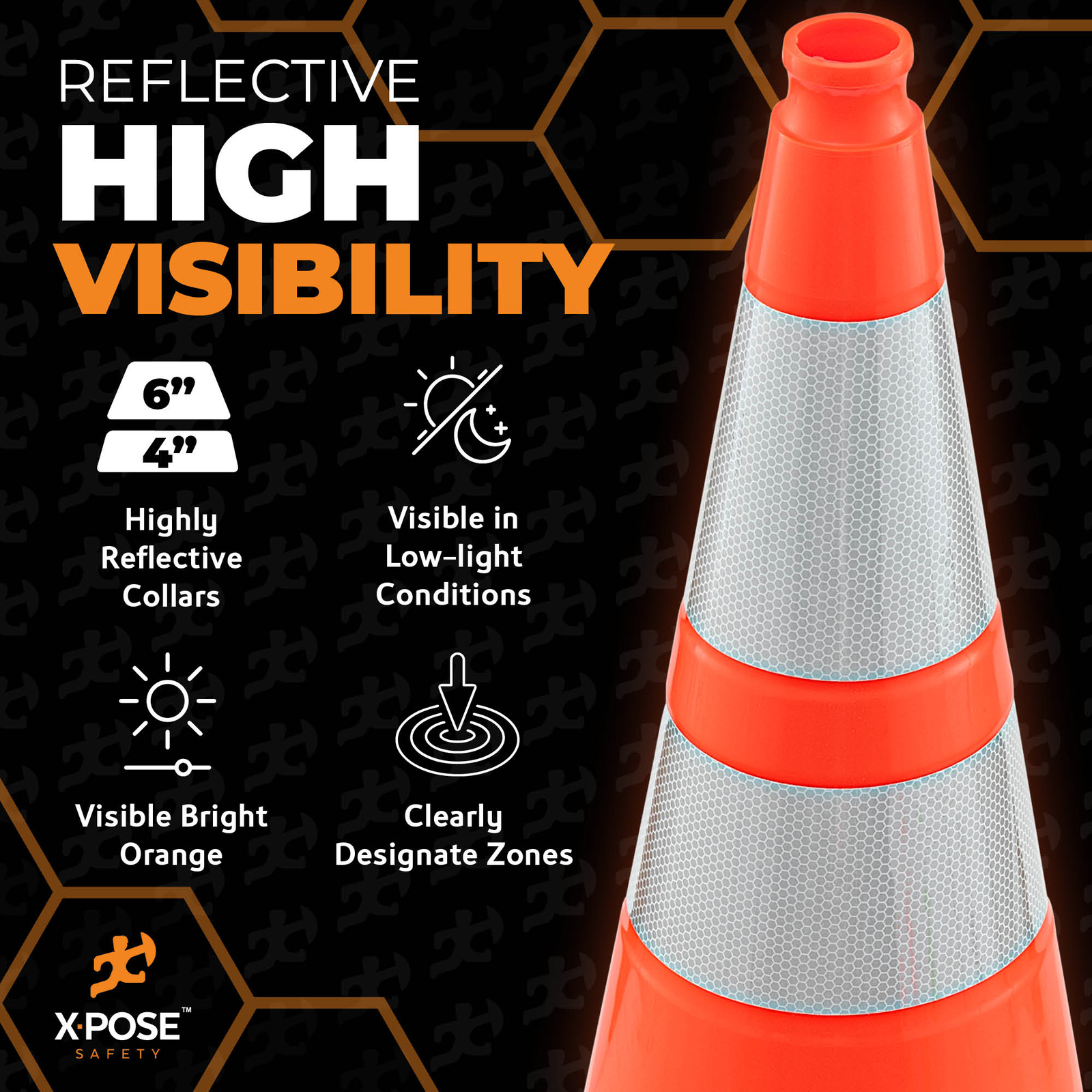 24 Pack Orange Traffic Cones 28 Inch with 6″ & 4″ Collar, PVC Plastic