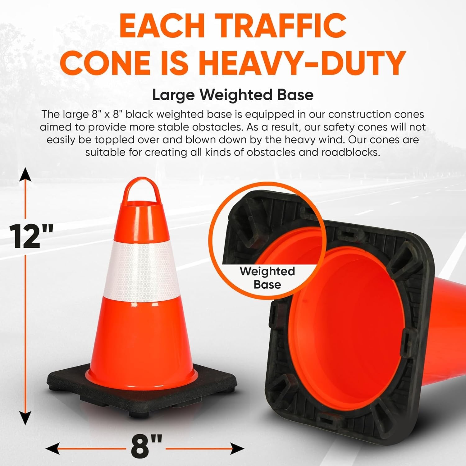 Pyle 12″ Safety Traffic Cones, 6-Pack Orange Parking Cones w/Reflective Collars