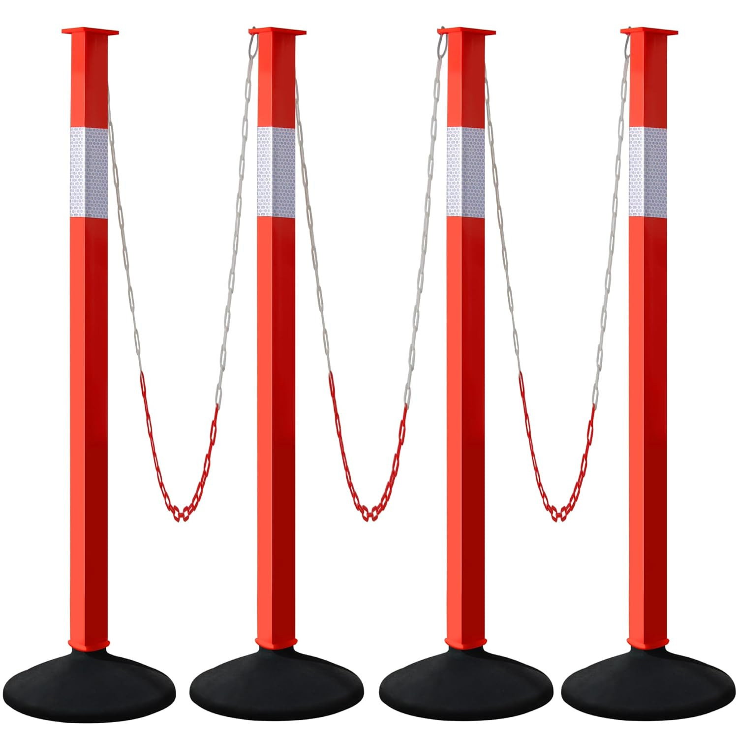 4 Pack Traffic Delineator Post Cones with Weighted Base & Reflective Collars, Ad