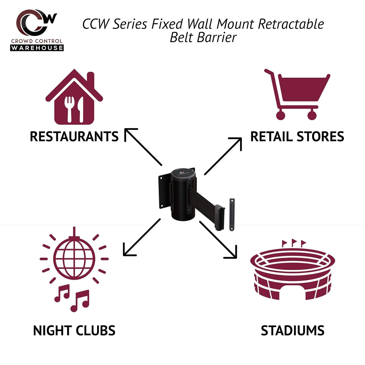 Crowd Control Wall Mount Retractable Belt Barrier System WMB-125 Fixed Single