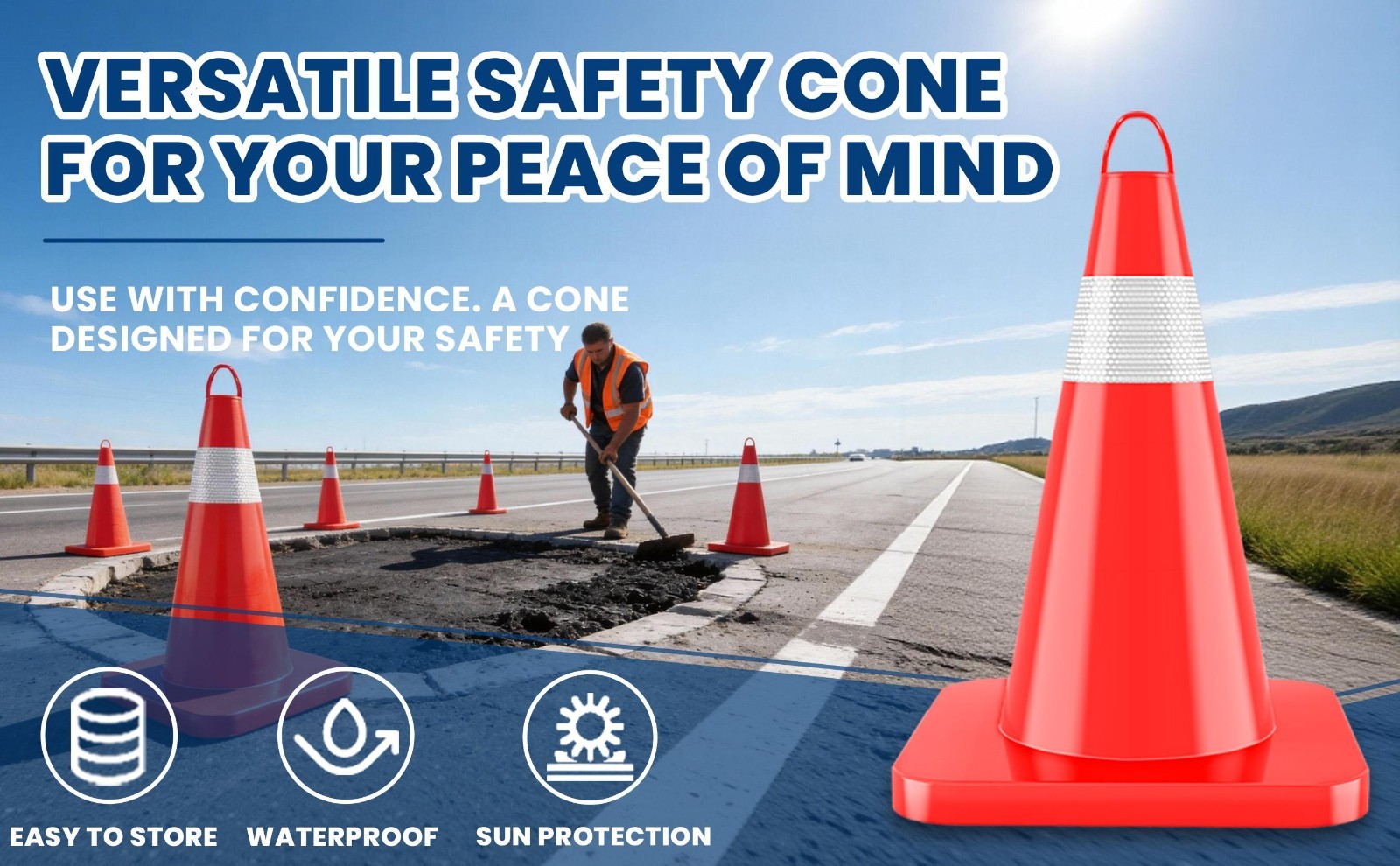12 Pack 18″ Traffic Safety Cones Durable PVC Material Parking Cones with Reflect