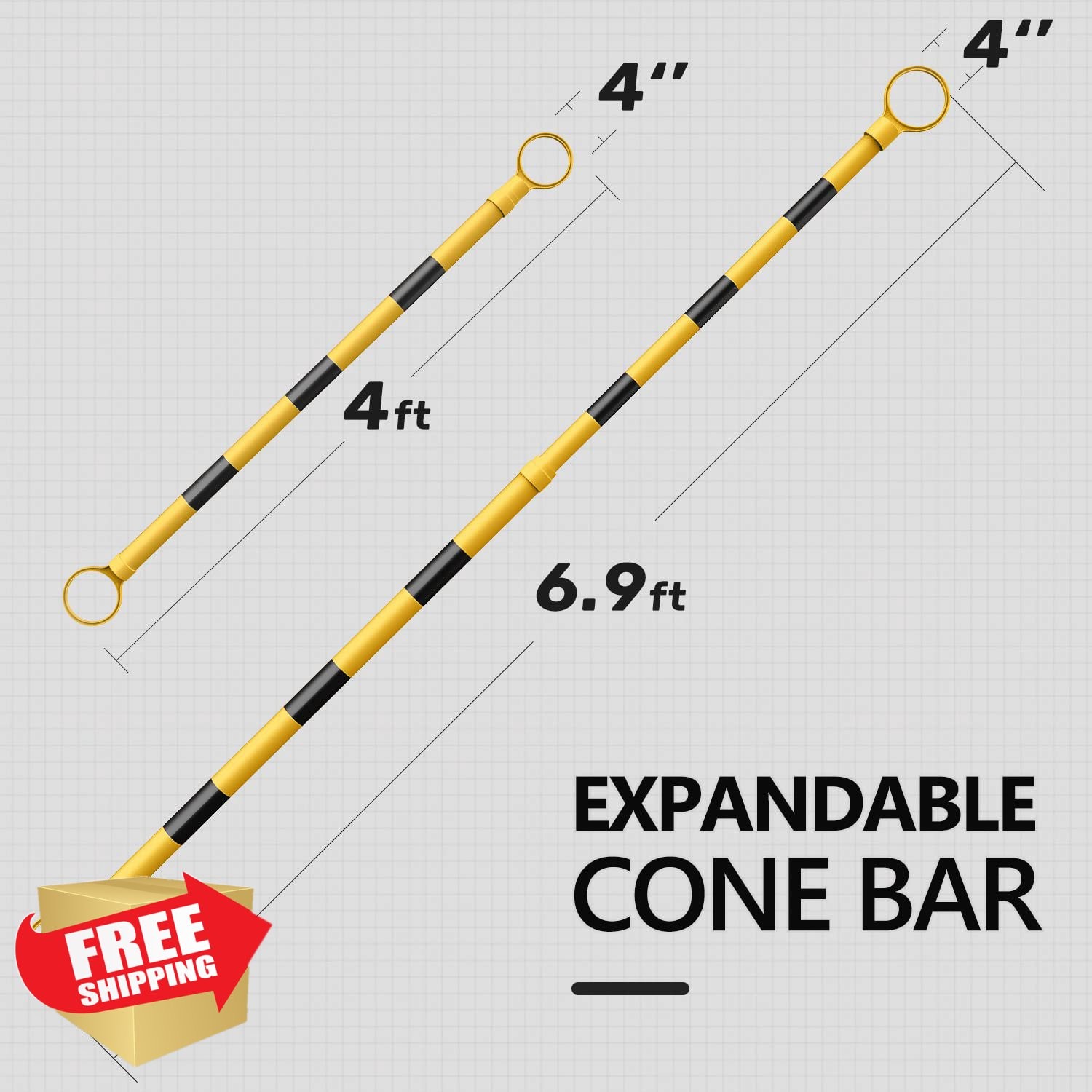 BATTIFE Traffic Cone Bar Black Yellow 10 Pack 4-6.9ft