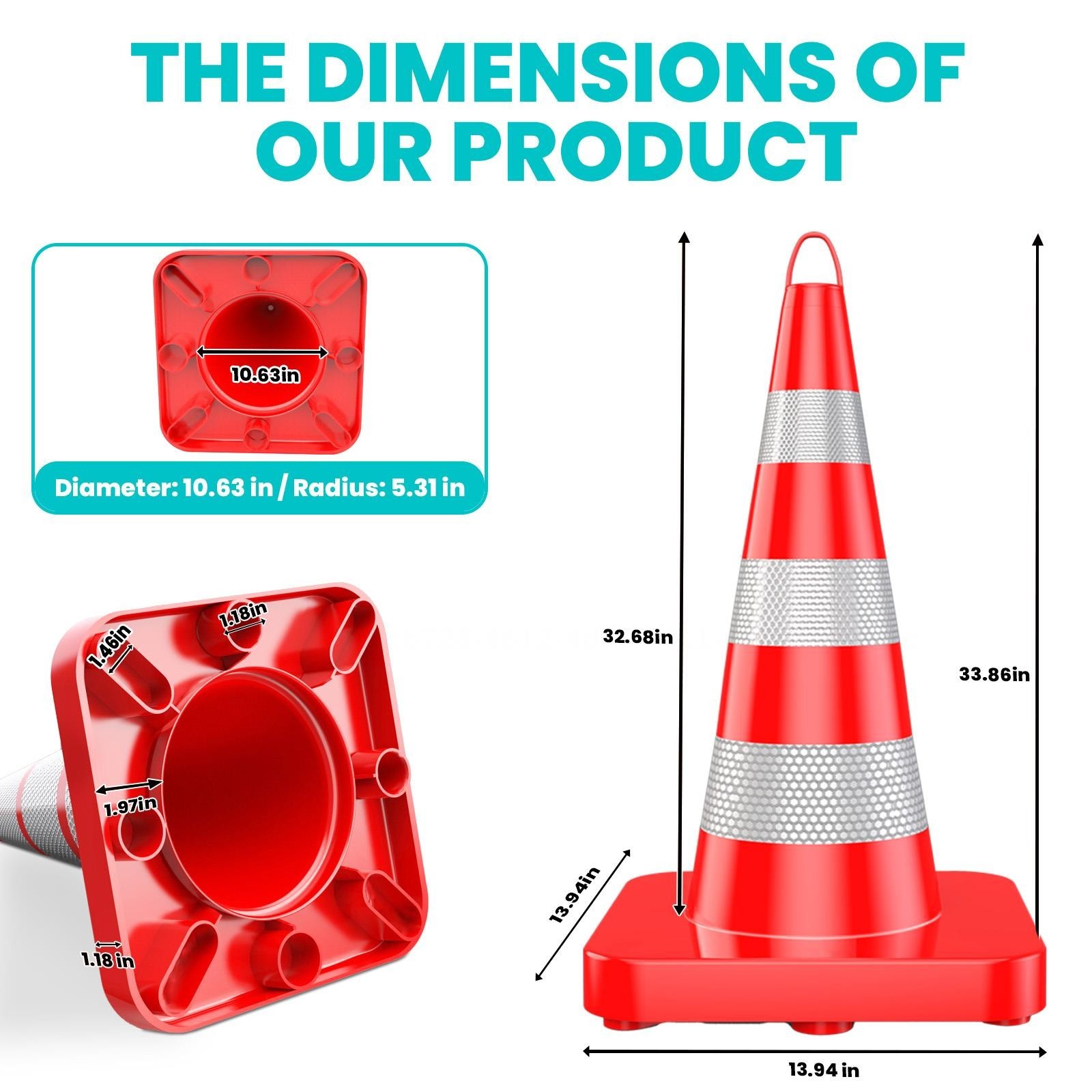 12 Pack Traffic Safety Cones 36″ Parking Cones w/Reflective Collars PVC Base