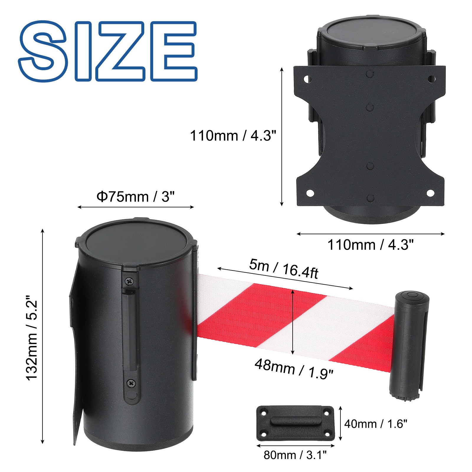 2 Pcs 16.4 ft Fixed Wall Mount Retractable Belt Barrier Black/Red/White