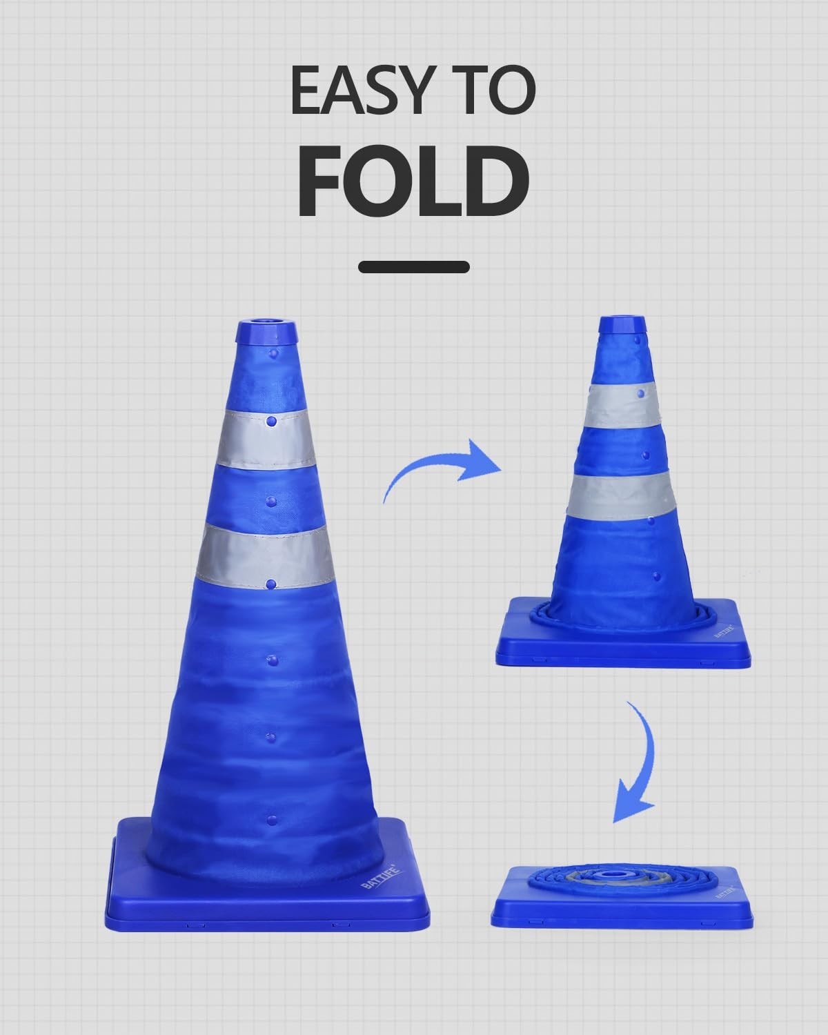 18″ Blue PVC Traffic Cone Reflective Collar Safety Cone Collapsible 4PCS Pop-up