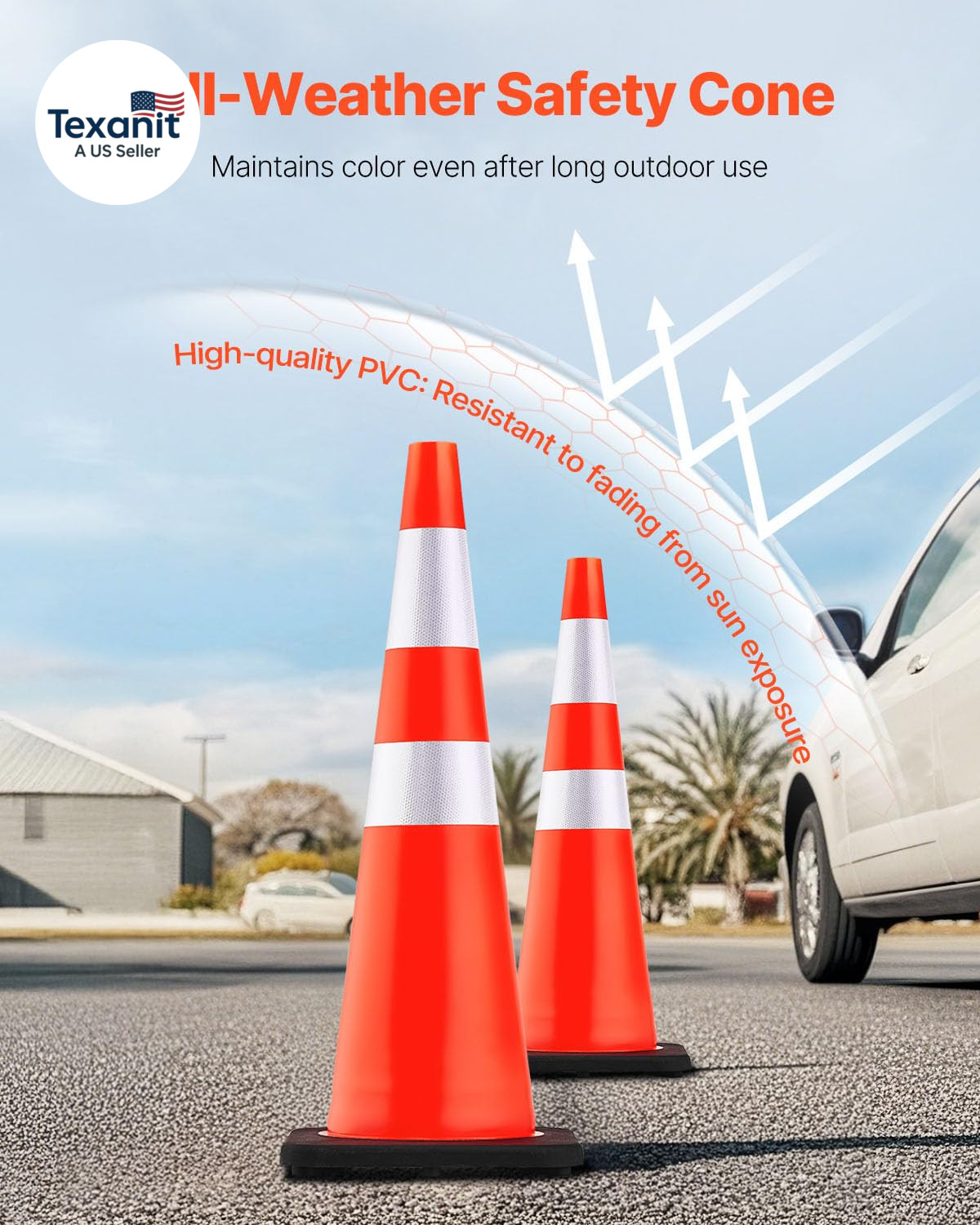 Safety Cones, 6 Pack 36″ Traffic Cones, PVC Orange Construction Cones with Refle