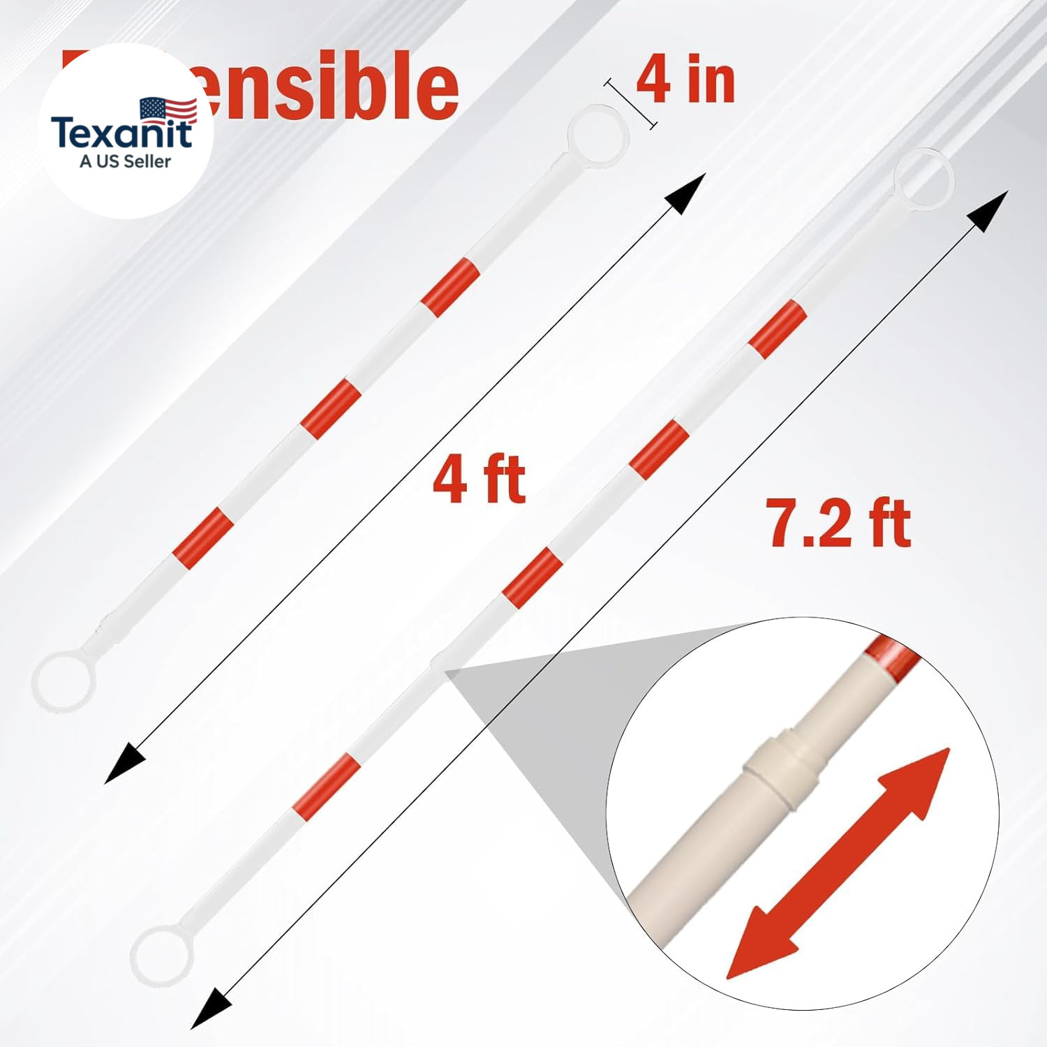 6 Pcs Retractable Traffic Cone Bar from 4Ft to 7.2Ft, Expandable Safety Cone Bar