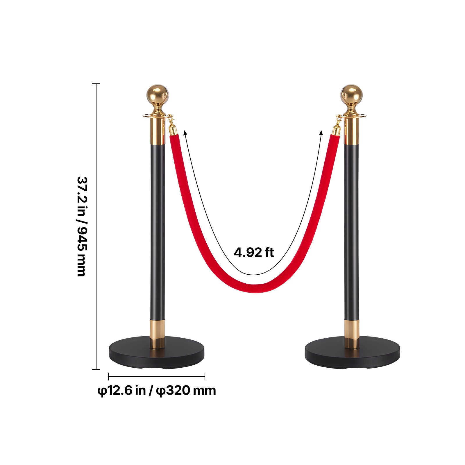 Uimoso 6-Piece Stanchion Set with Red Carpet & 4 Velvet Ropes,Hollow Base, Black