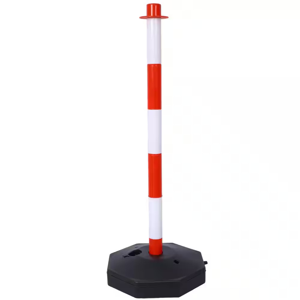 6-Pack White/Red Plastic Safety Barrier Post W/Fillable Base,5Ft Plastic Chain f