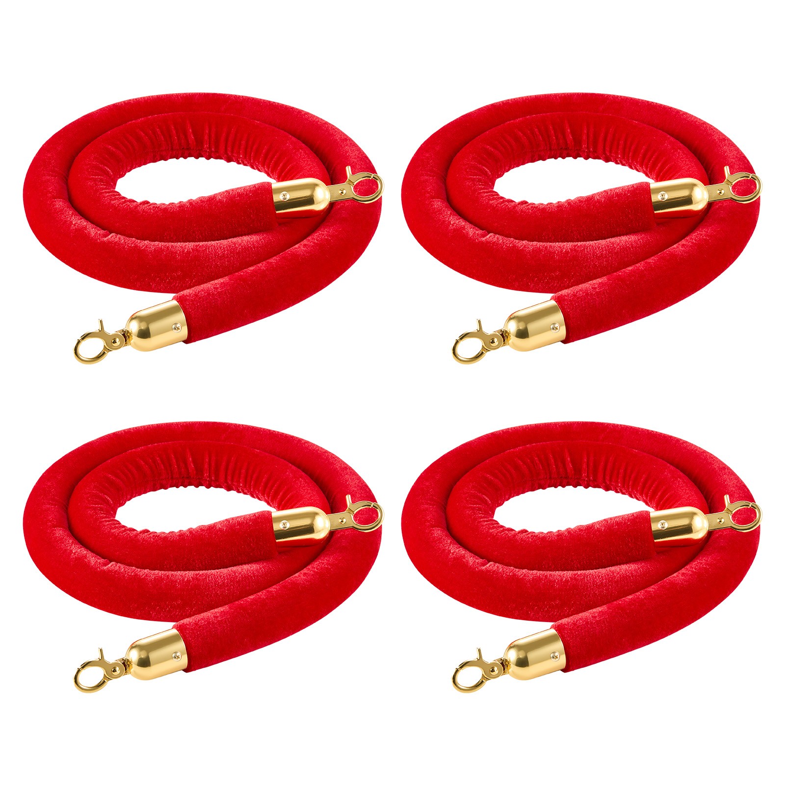 VEVOR 4 Pcs Red Velvet Stanchion Ropes 5 ft Stanchion Post Ropes with Gold Hooks