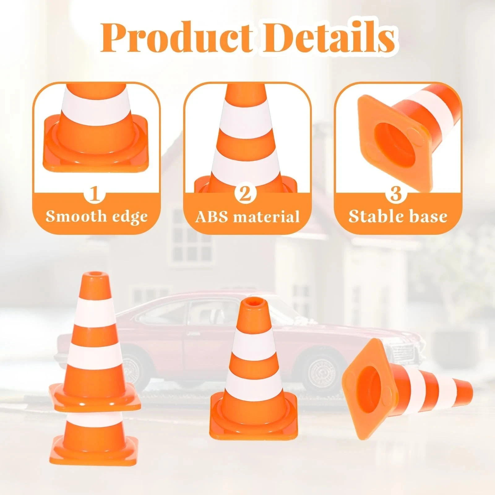 50 Pack Mini Traffic Cones 1″ ABS Plastic Orange Road Safety Sign Kids Micro Toy