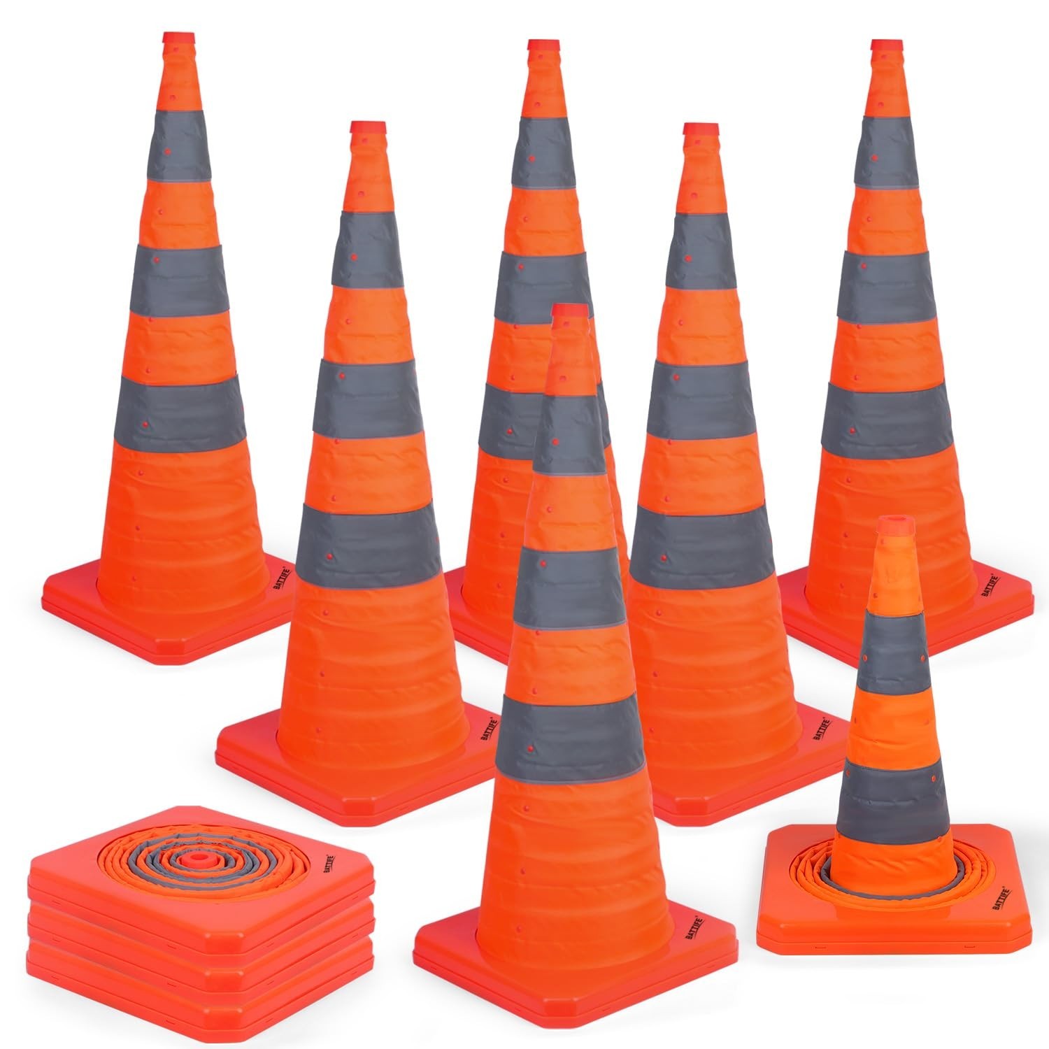 10 Pack 36″ Collapsible Traffic Safety Cones – Reflective Orange Pop-up Cones fo