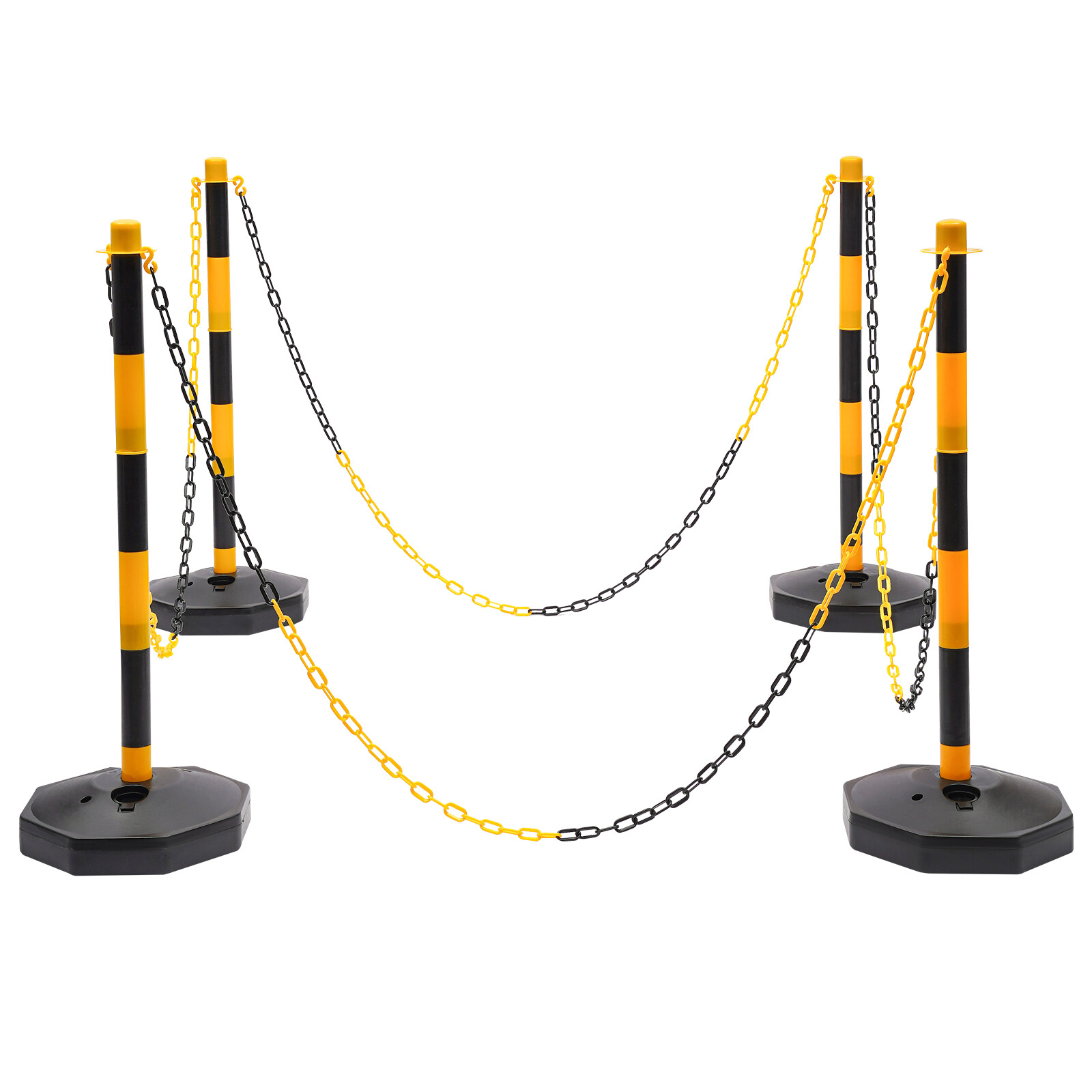 6 Pack Traffic Cones Adjustable Delineator Post Portable Parking Pole W/ Chains