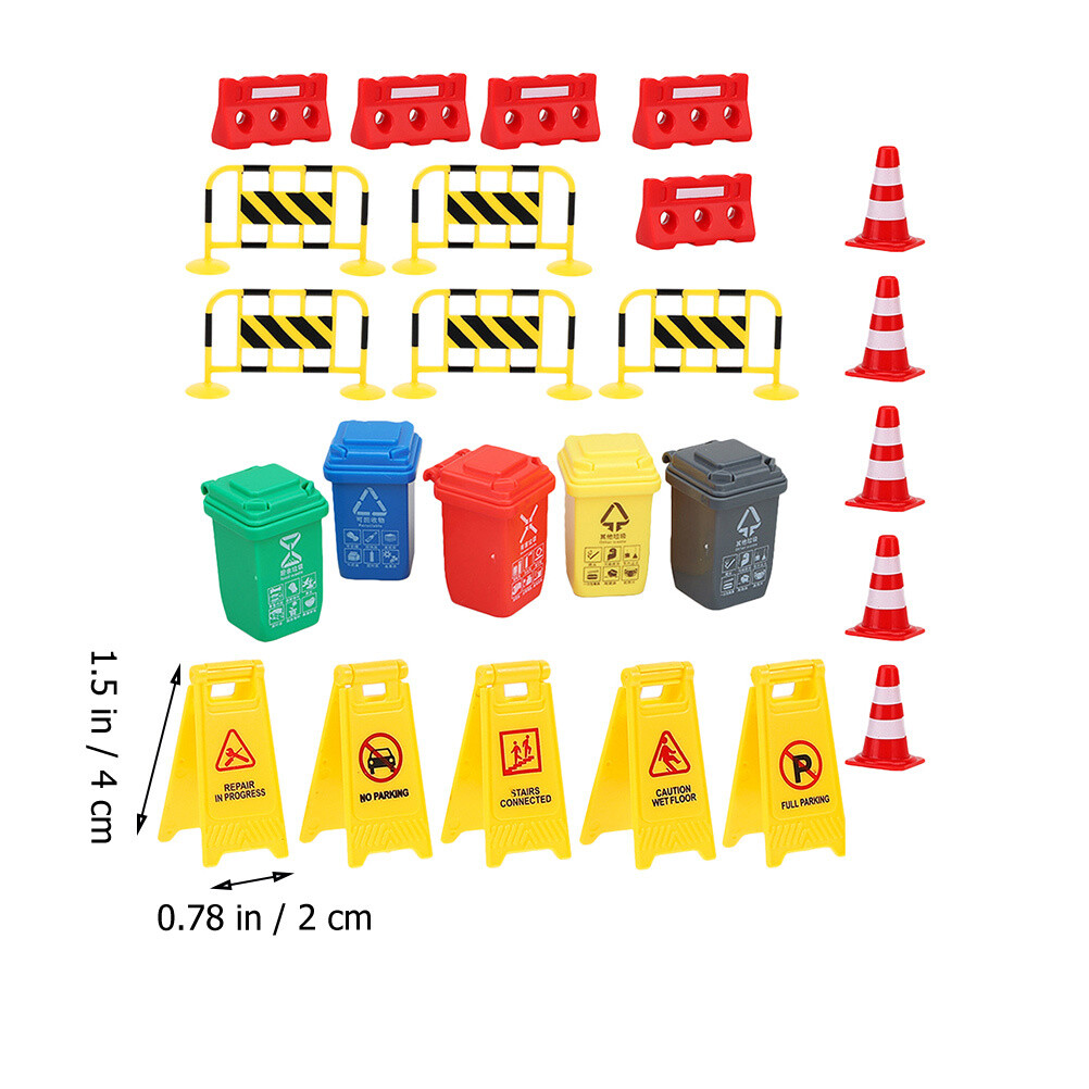 Set Traffic Signs Toys Kids Pretend Play Street Signs Traffic Barrier Toys