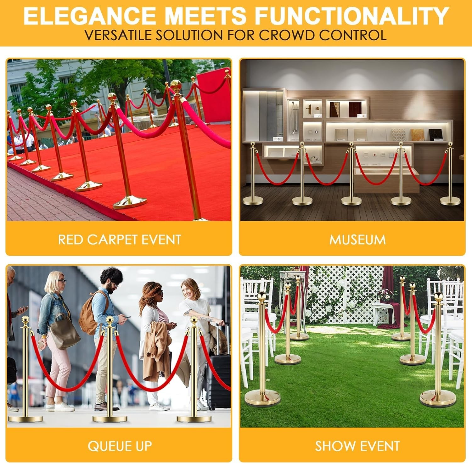 6Pk Stanchion Post Queue Barrier 4Pk Velvet Rope Red Carpet Event Crowd Control