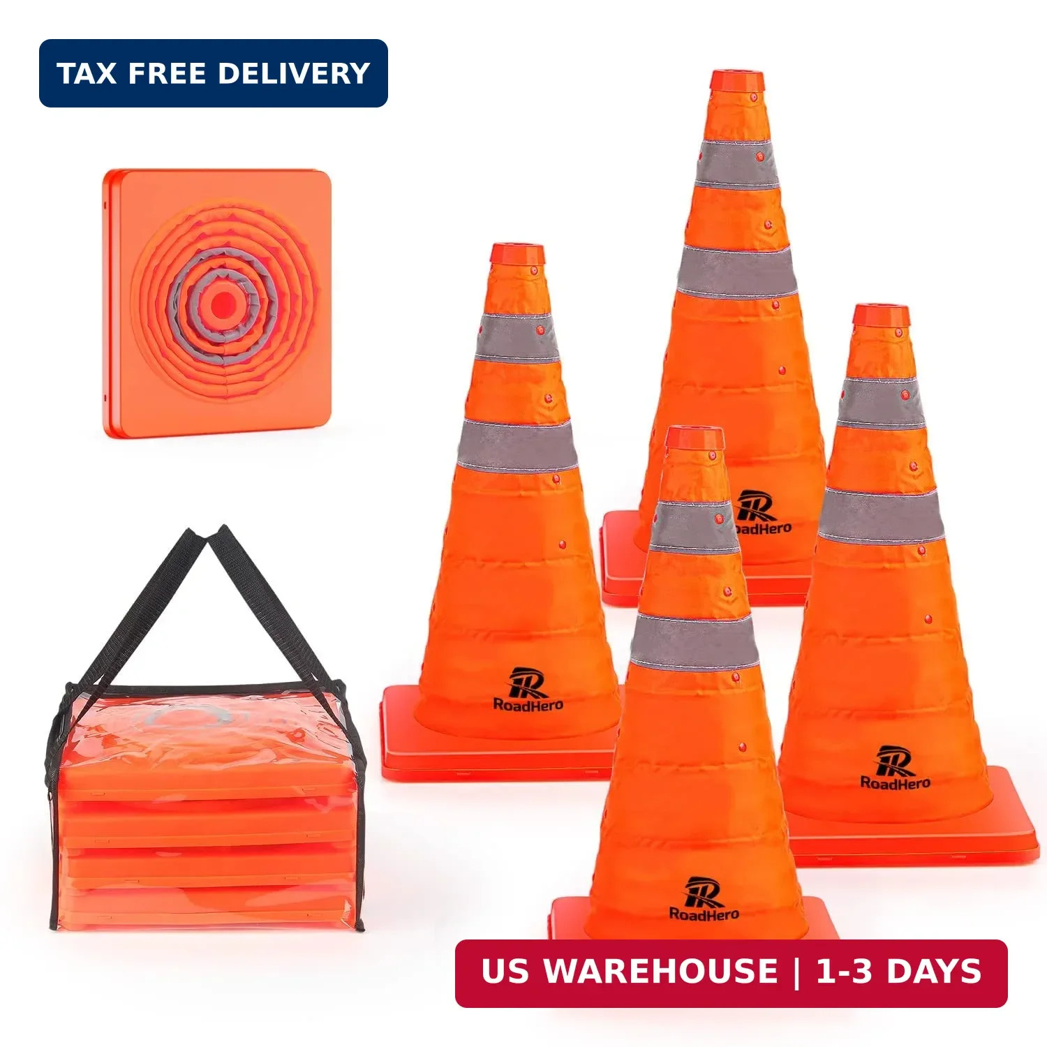 RoadHero 18 Inch 4 Pack Collapsible Traffic Safety Cones, Multi Purpose Pop-up C
