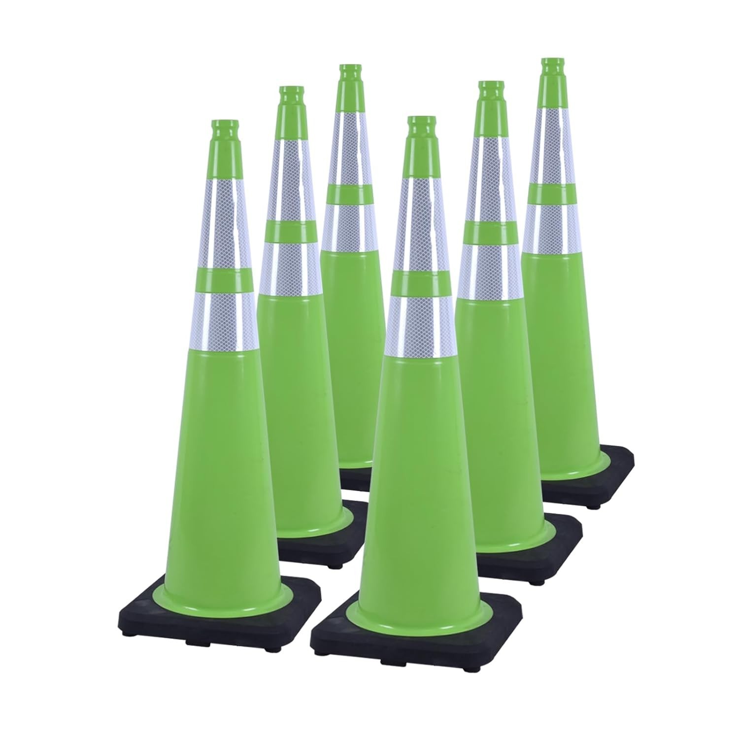 6 Pack 36inch Green Traffic Control Cones PVC Safety Cones with Black Base