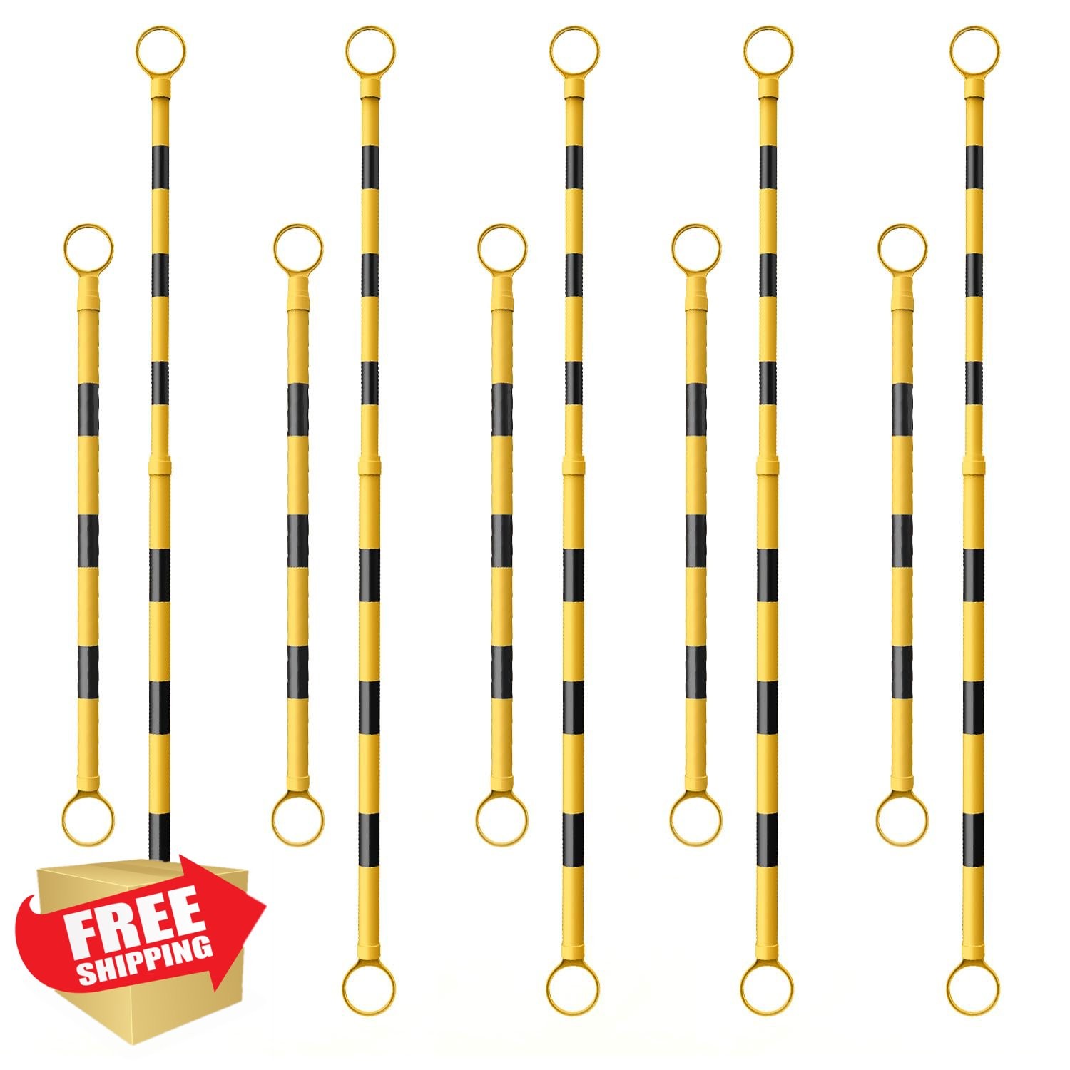 BATTIFE Traffic Cone Bar Black Yellow 10 Pack 4-6.9ft