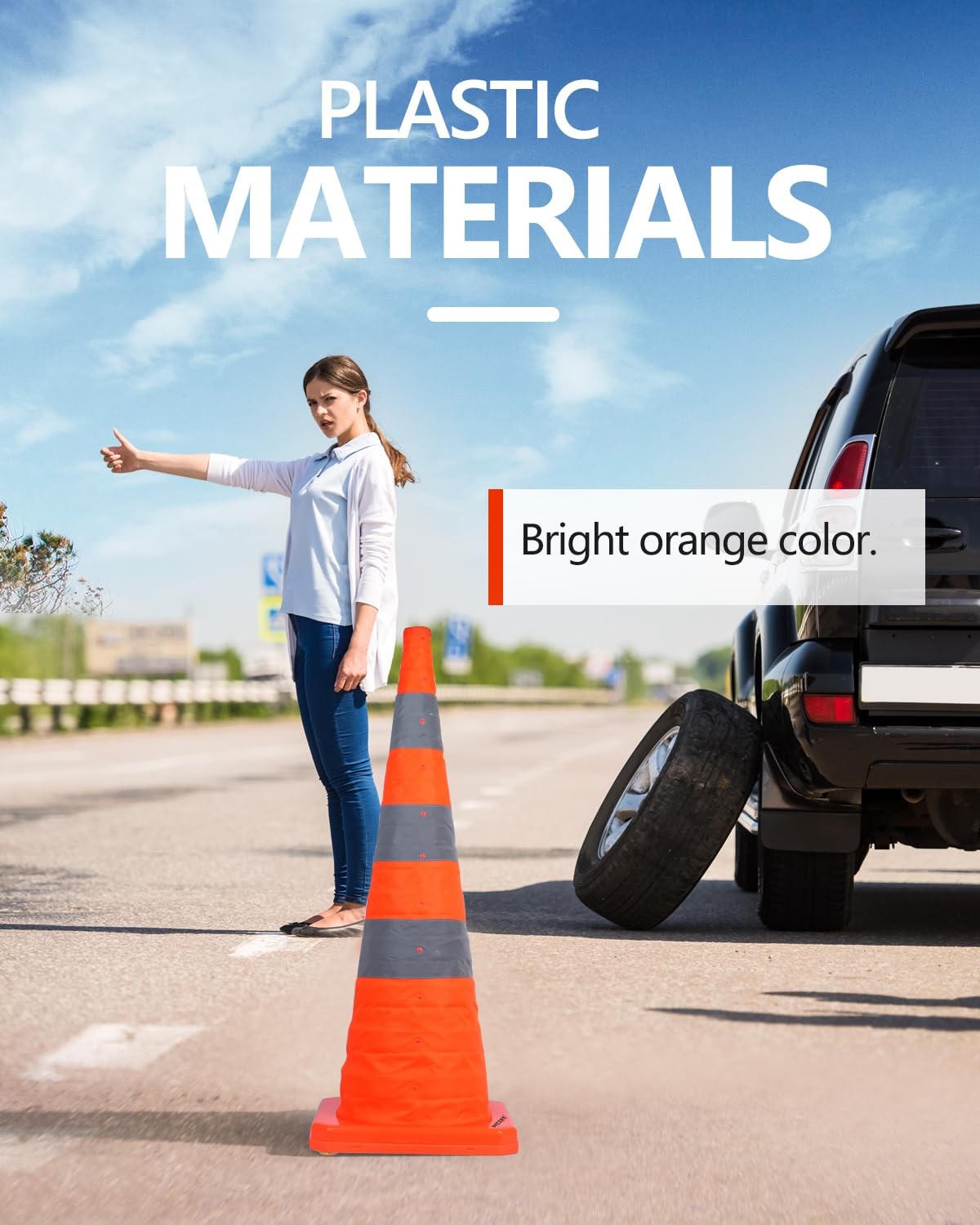 BATTIFE [2 Pack] 36 Inch Collapsible Traffic Safety Cones, Orange Cones, Multi P
