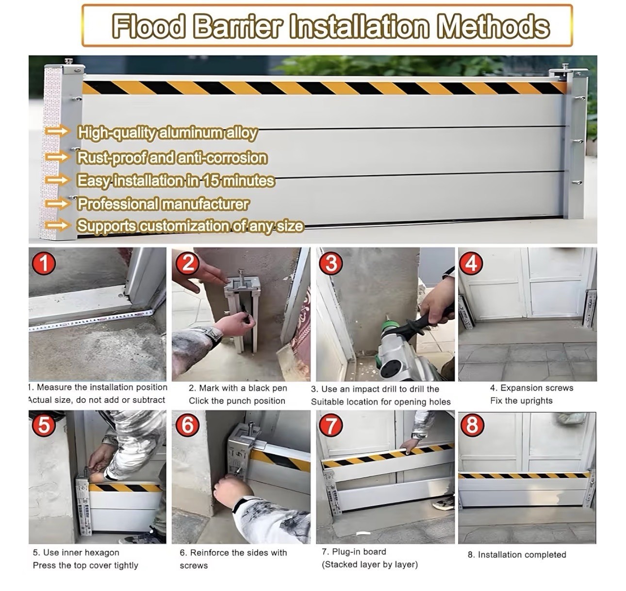 Aluminum Alloy Flood Barrier for Home Exterior|Height 31.5 Inch•Length 3.6 feet